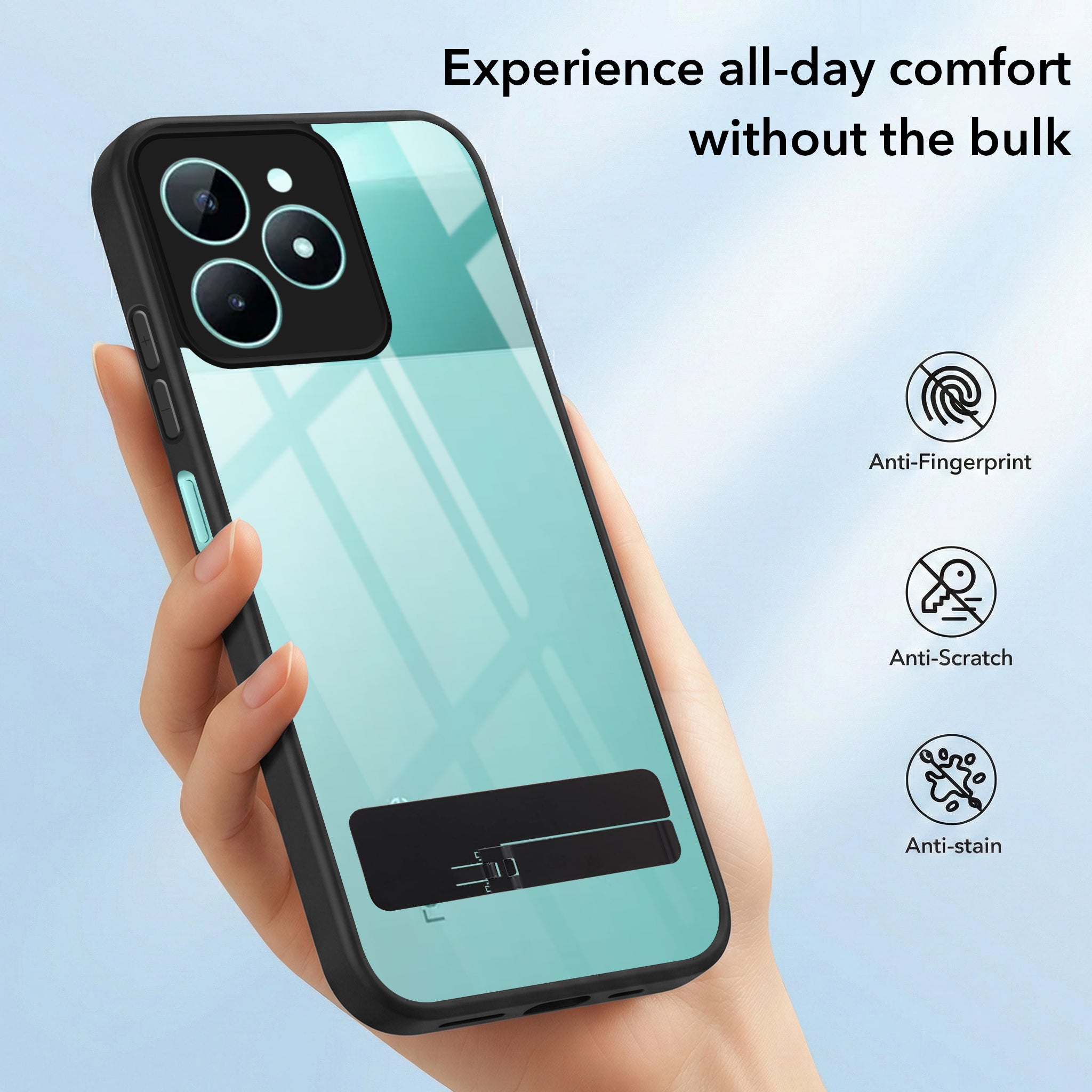 For Realme C51 Back Cover Case (Built-in Stand | Lifetime Anti Yellow | Kickstand Shockproof | Camera Protection | MagSafe Compatible)