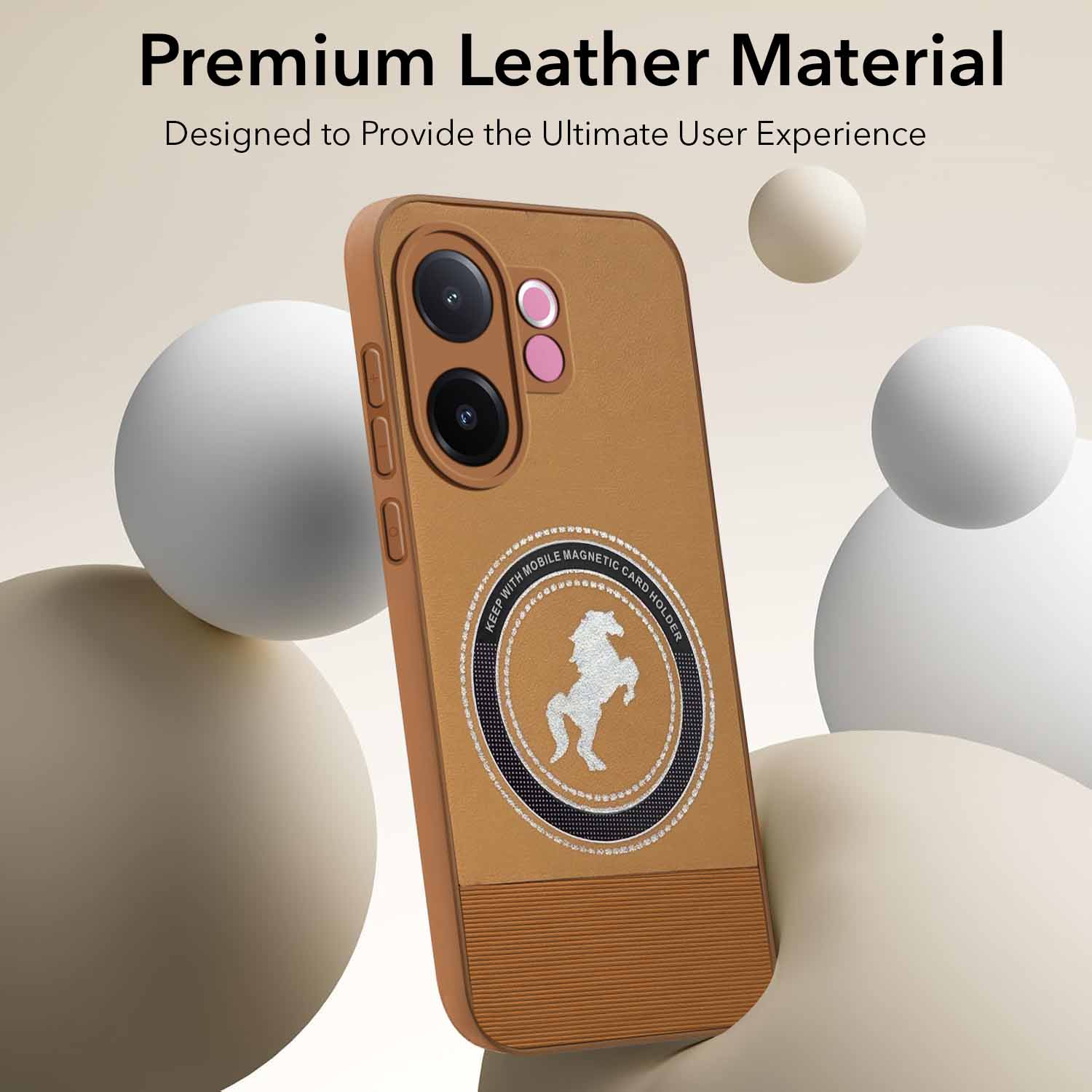 For Vivo V60e Back Cover Case PU Leather Finish (Professional Minimalist Texture | MagSafe Compatile | Camera Protection | Sleek Sober Formal)