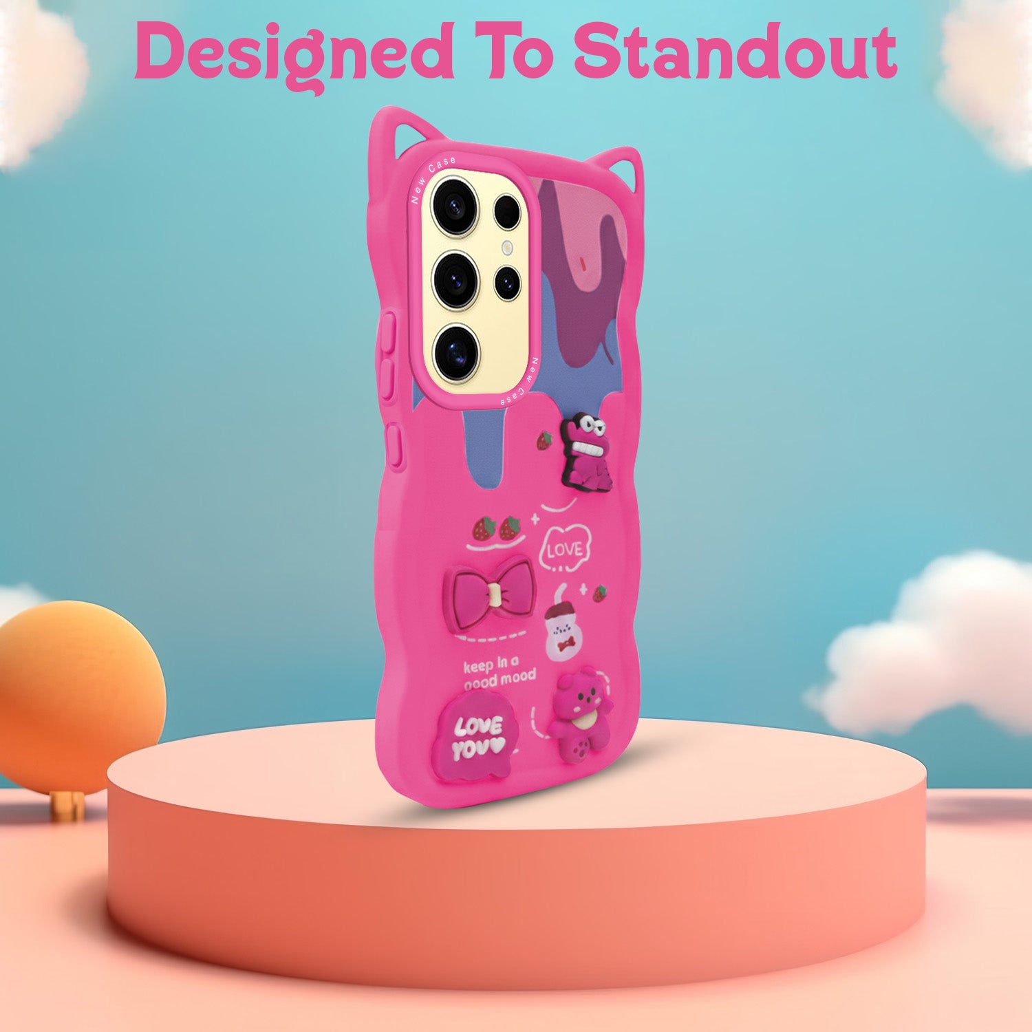 For Samsung Galaxy S24 Ultra Back Case Cover Strap (3D embossed Figures | Strap Holder | 360* Soft Cushion with Camera Bump)