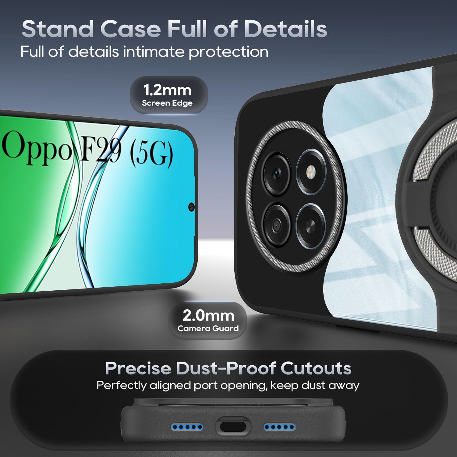 For Oppo F29 Back Cover Case with stand (Built-in Ring Holder Kickstand | Lifetime Anti Yellow | Camera Protection)