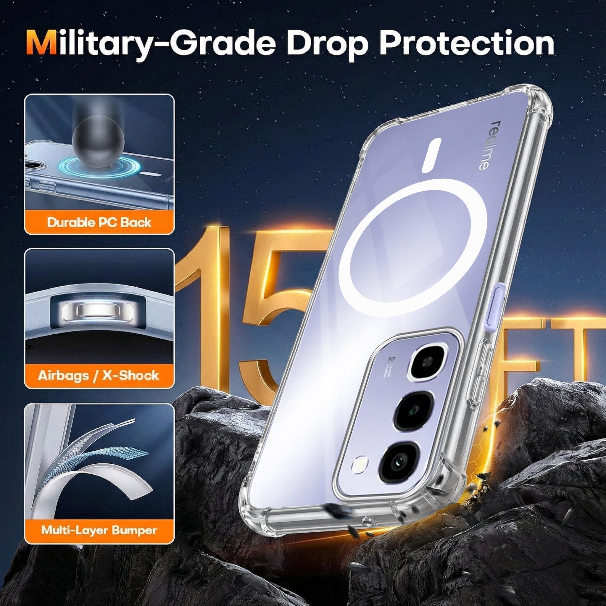 For Realme P4R 5G | Realme Narzo 100X 5G Back Cover Shockproof Crystal-Clear (Magsafe Wireless Support | Drop & Camera Protection | Hard Polycarbonate)