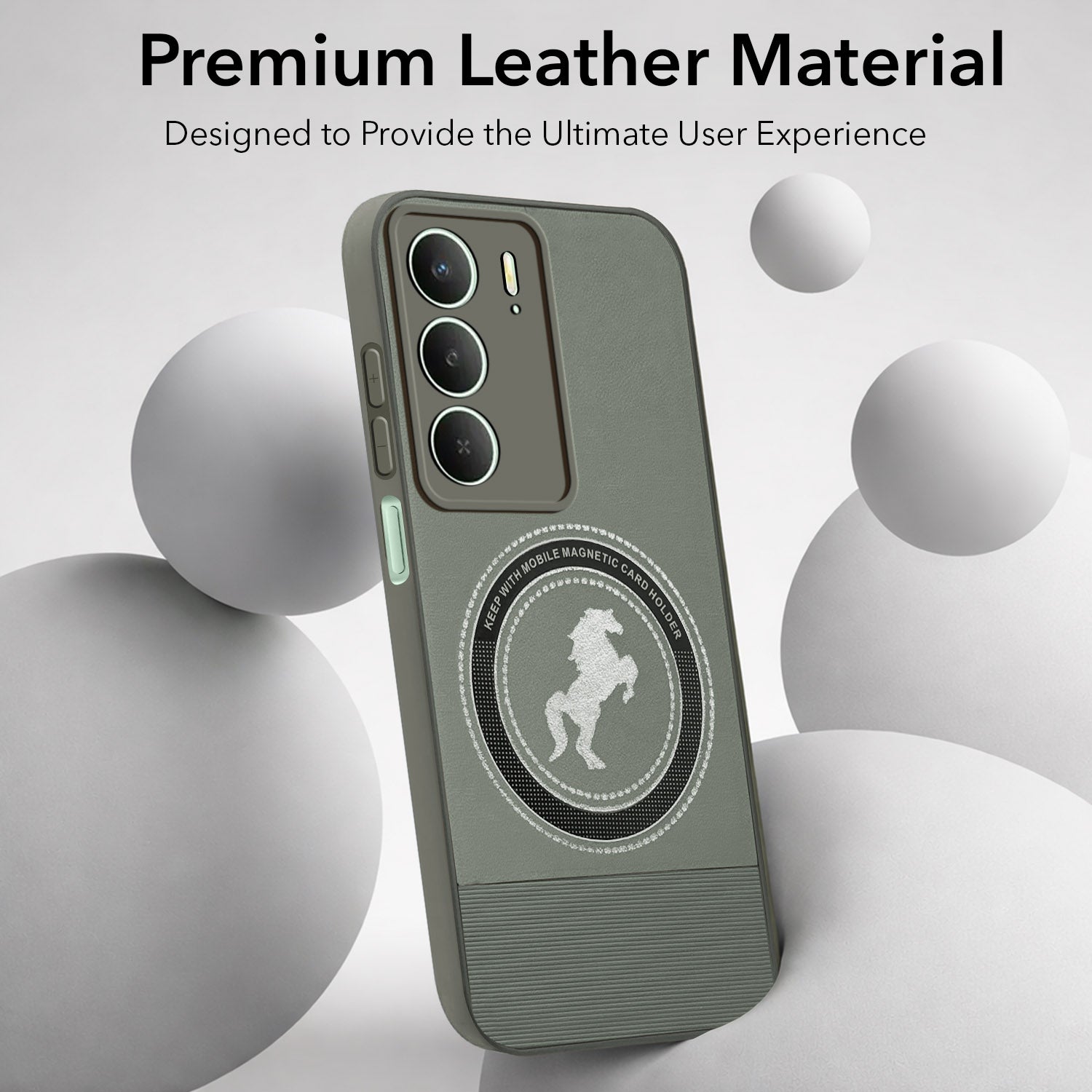 For Realme P3 lite Back Cover Case PU Leather Finish (Professional Minimalist Texture | MagSafe Compatile | Camera Protection | Sleek Sober Formal)