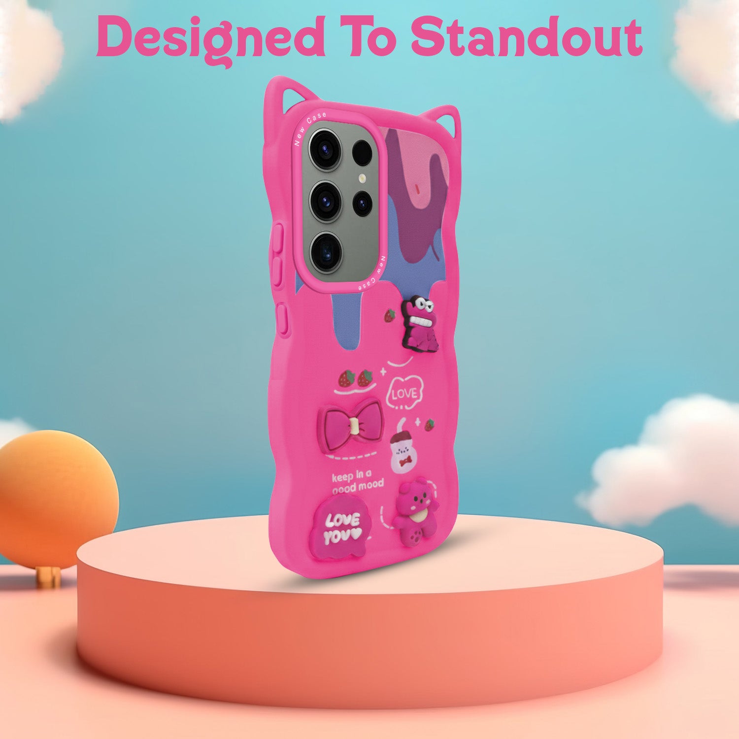 For Samsung Galaxy S23 Ultra Back Case Cover Strap (3D embossed Figures | Strap Holder | 360* Soft Cushion with Camera Bump)