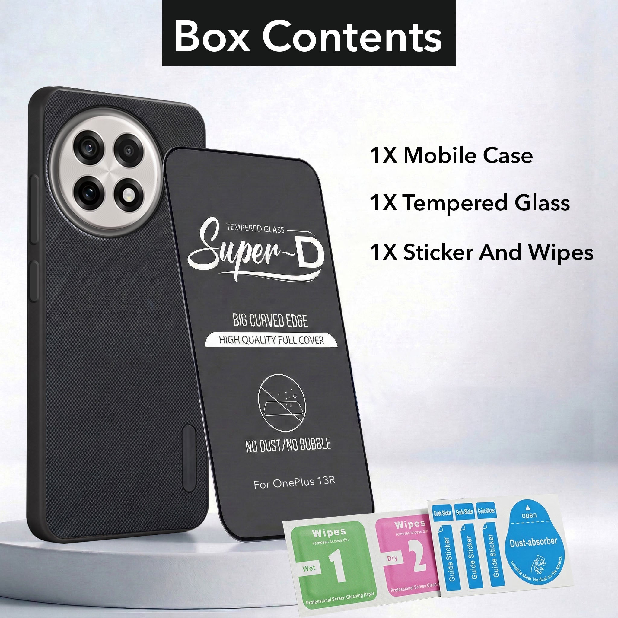 For OnePlus 13R Combo (Textured Grip Design | Micro-Fiber Cloth Inside | Oleophobic Coating Screen Glass)