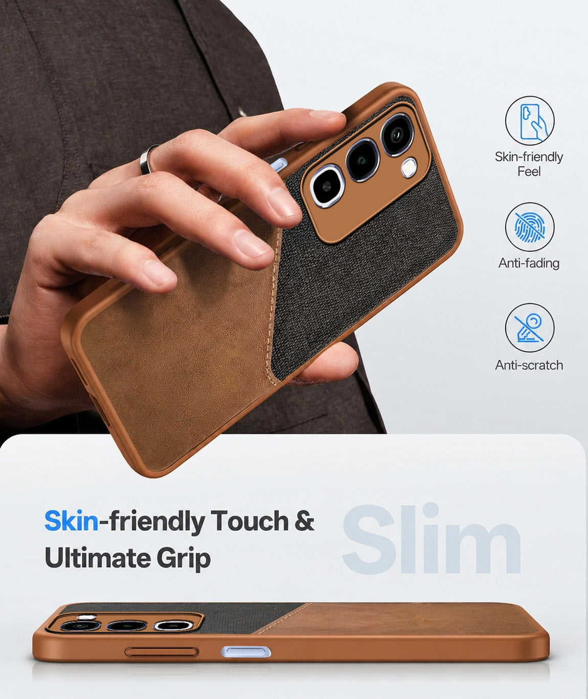 For Realme P4R 5G | Realme Narzo 100X 5G Back Cover Case (Dual PU Leather Stitch | Professional Minimalist | Soft and Flexible)