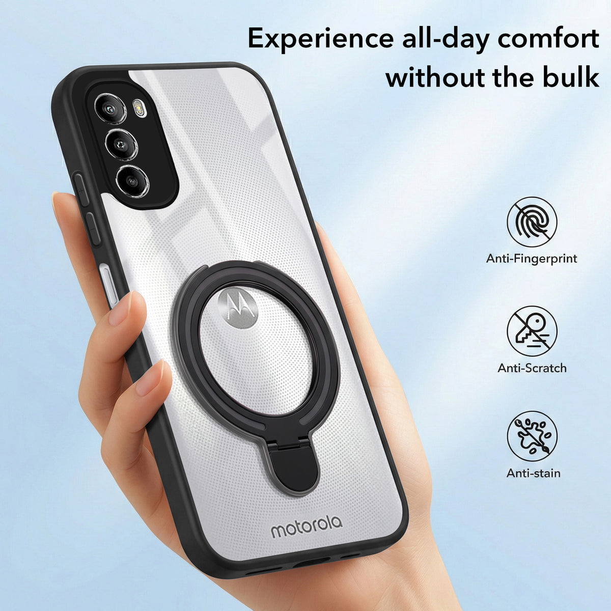 For Motorola Moto G82 5G Back Cover Case (Kick Stand Ring Holder | Life time Anti Yellow | Camera Protection)