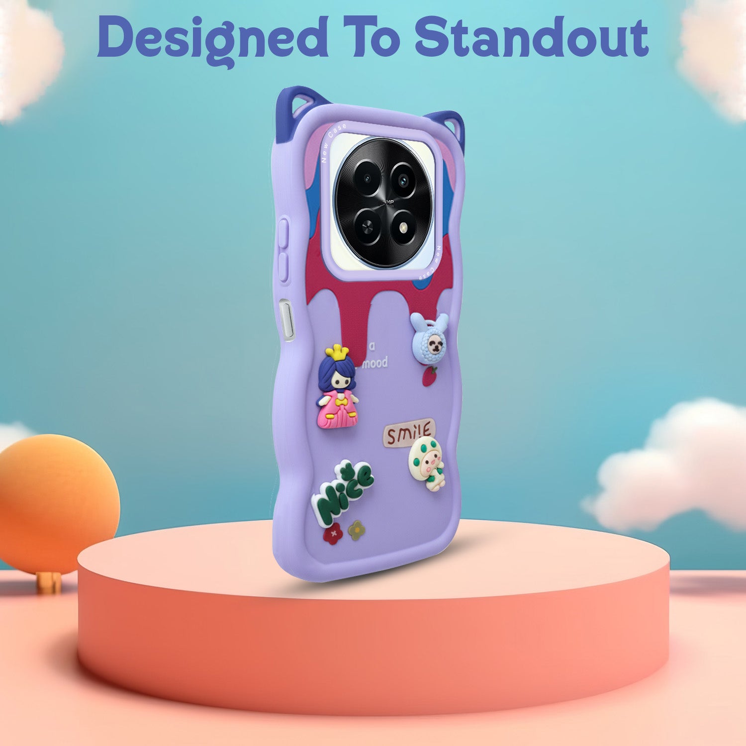 For Realme Narzo 70x 5G Back Case Cover Strap (3D Embossed Figures | Strap Holder | 360* Soft Cushion with Camera Bump)