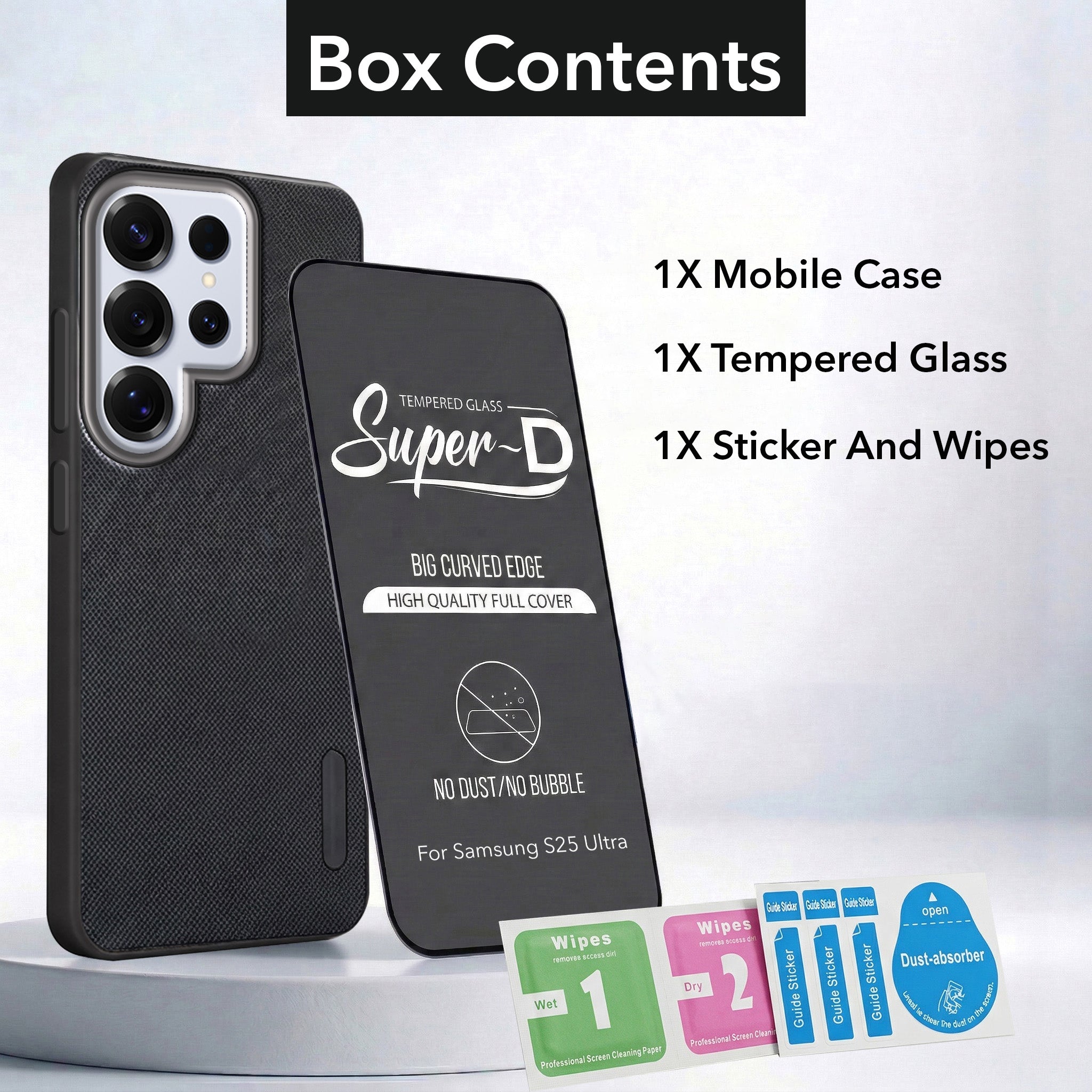 For Samsung Galaxy S25 Ultra Combo (Textured Grip Design | Micro-Fiber Cloth Inside | Oleophobic Coating Screen Glass)