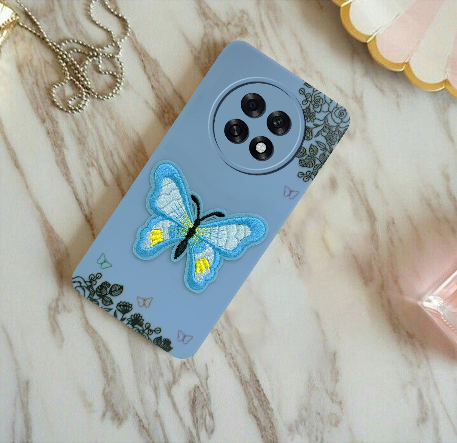 For Oppo F31 Pro Plus Back Cover Case (Soft Butterfly Embroidery | Women Teen Girls | Camera Protection| Matte Silicone)