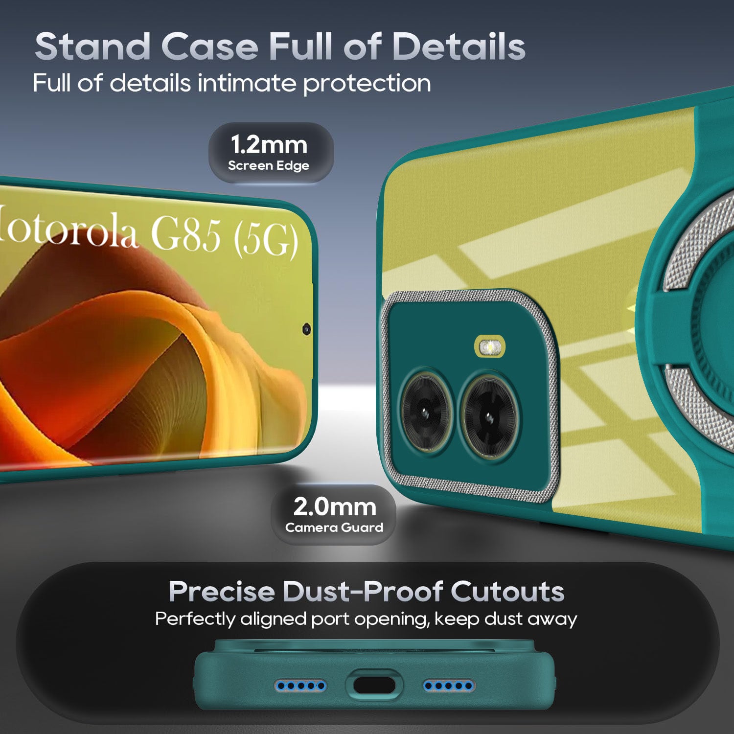 For Motorola Moto G85 5G Back Cover Case with stand (Built-in Ring Holder Kickstand | Lifetime Anti Yellow | Camera Protection)