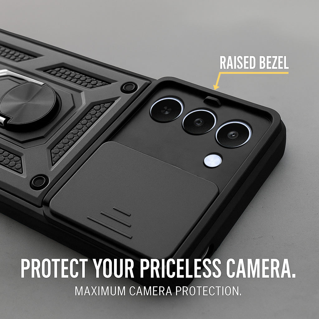 For Realme C83 5G Back Cover Case Hybrid Armor (Sliding Shutter Camera Protection | Polycarbonate |Ring Holder Kickstand)