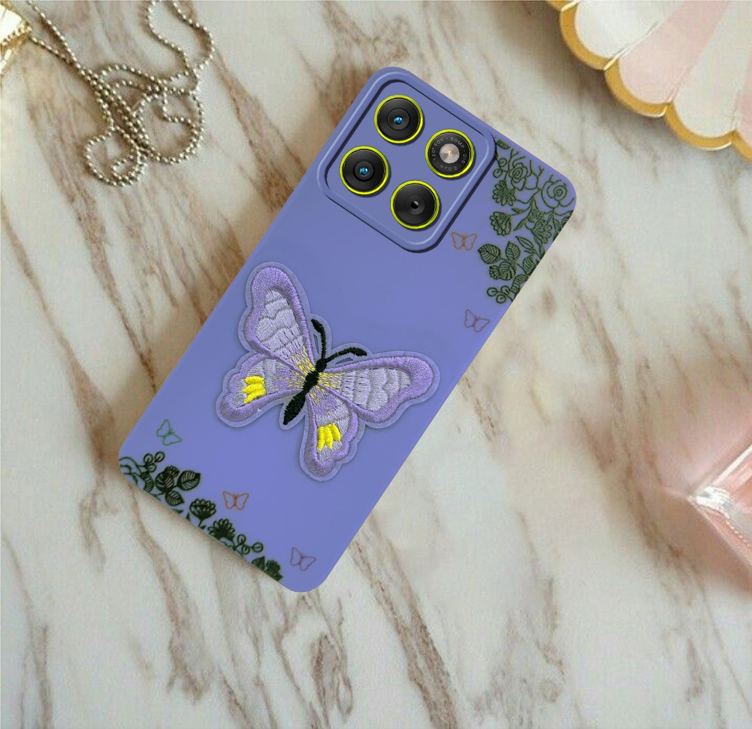 For Motorola Moto Edge 70 Back Cover Case (Soft Butterfly Embroidery | Women Teen Girls | Camera Protection| Matte Silicone)