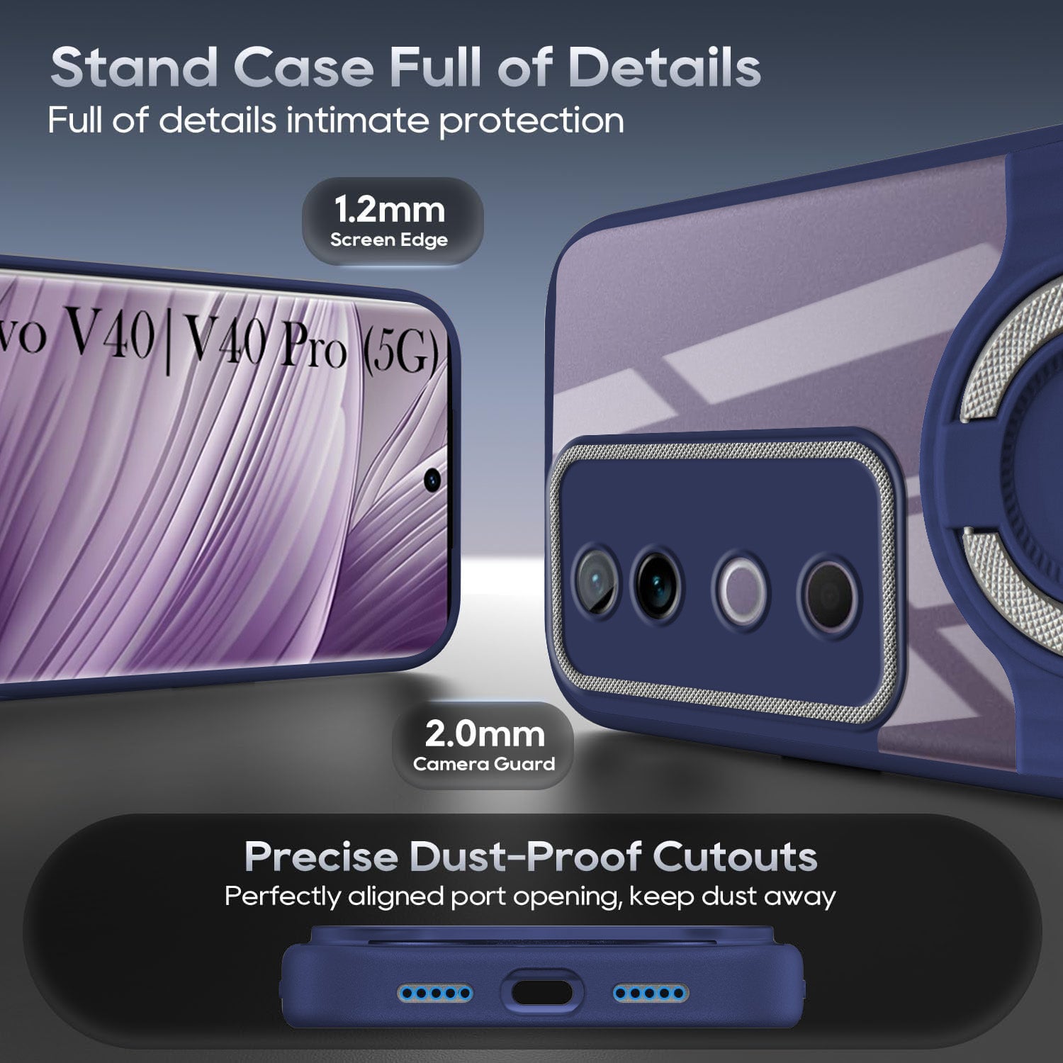 For Vivo V40 | Vivo V40 Pro 5G Back Cover Case with stand (Built-in Ring Holder Kickstand | Lifetime Anti Yellow | Camera Protection)