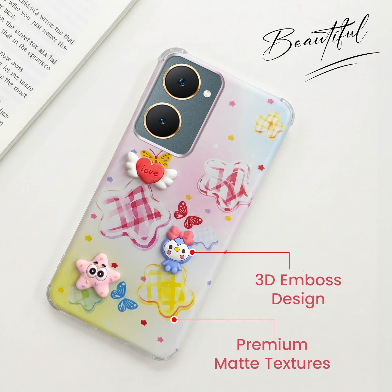 For Vivo Y18 | Y18e | Y03 | Y18i | Y18t Back Cover Case (3D Cute Cartoons | Hard Back Side Soft | Matte Premium Finish | HD Printing)