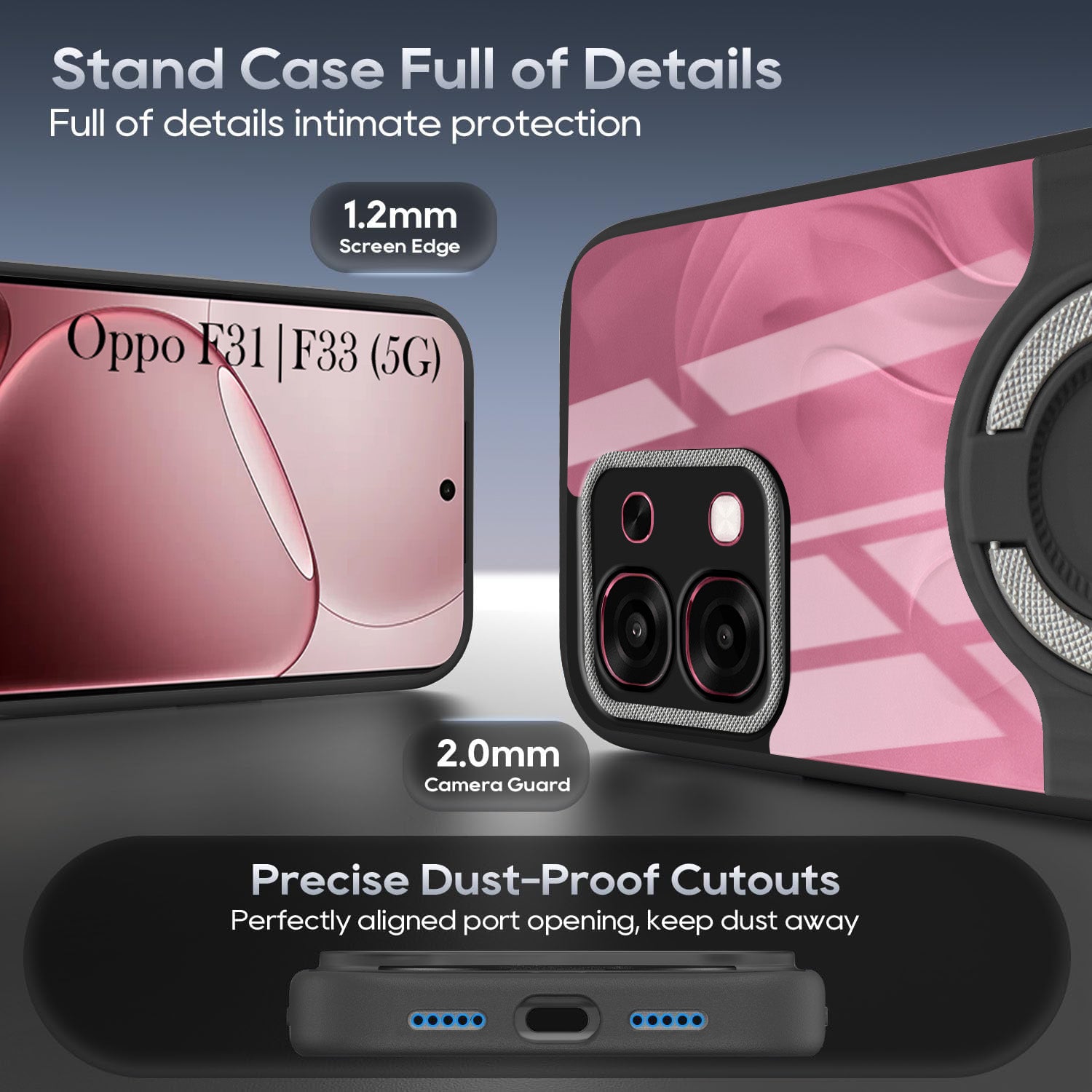 For Oppo F31 5G | Oppo F33 5G Back Cover Case with stand (Built-in Ring Holder Kickstand | Lifetime Anti Yellow | Camera Protection)