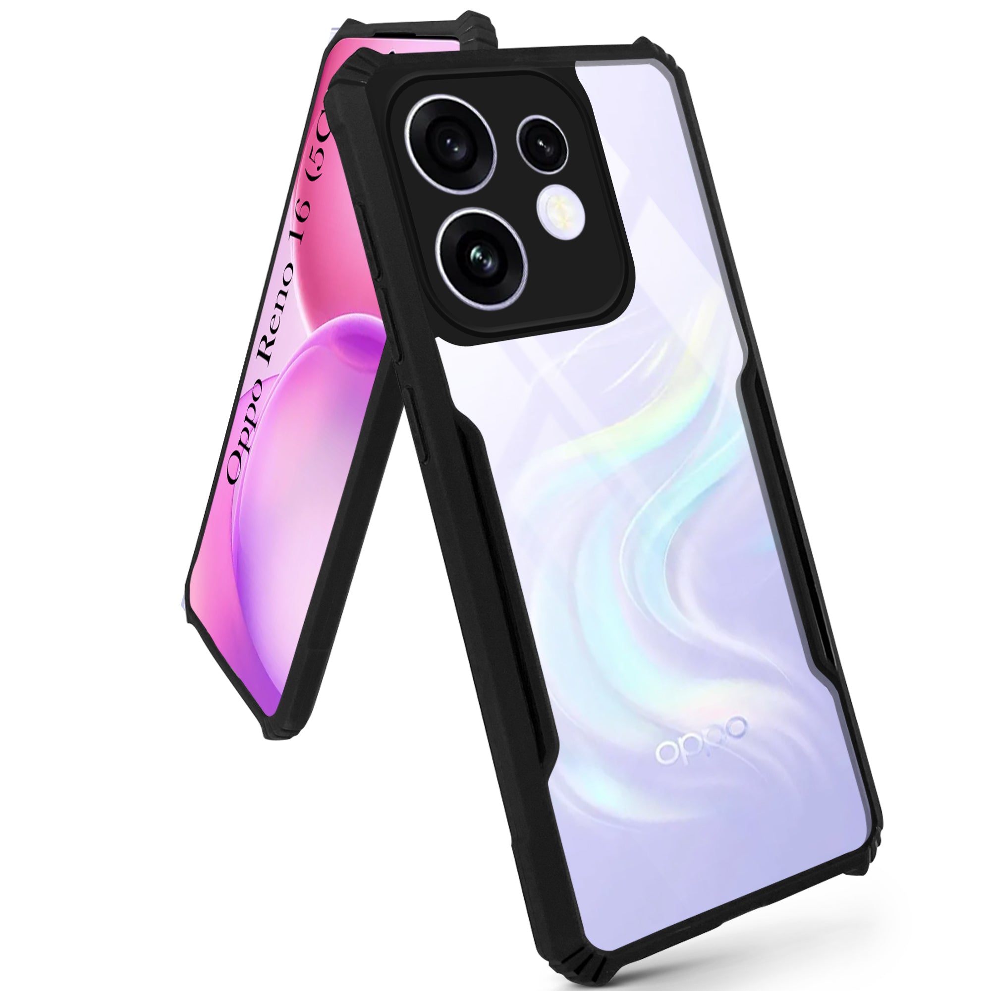 For Oppo Reno 16 Back Cover Case Hybrid (Shockproof with Polycarbonate Clear Panel | Professional Black)