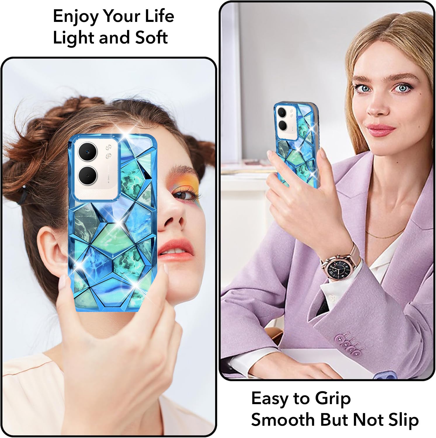 For Oppo A5X 3D Silicone Back Cover Case Compatible (Dual Design Glitter Sparkle and Detachable Diamond Print Case | Soft and Flexible)