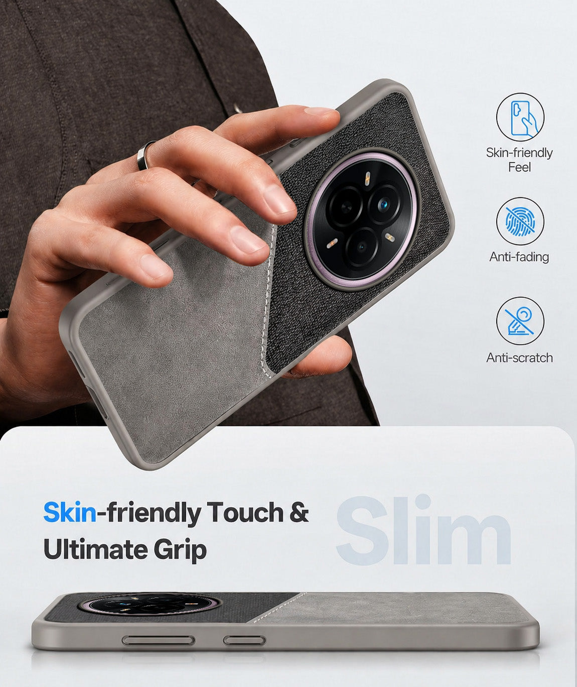 For Realme 14 Pro Back Cover Case (Dual PU Leather Stitch | Professional Minimalist | Soft and Flexible)