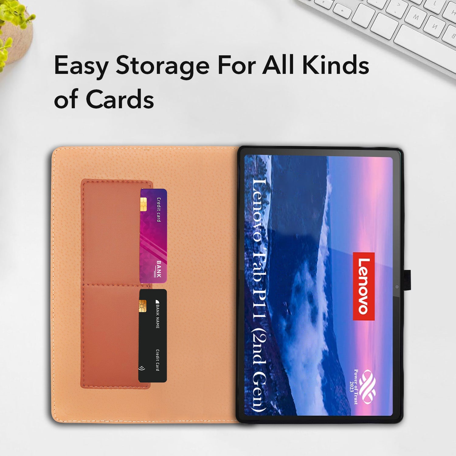 For Lenovo Tab P11 Gen 2 11.5 Inch (X350XU) Flip Cover Folio Cover (PU Leather | Multi-Angle Smart Stand | Card Storage Slots | Silicone Back Pouch)