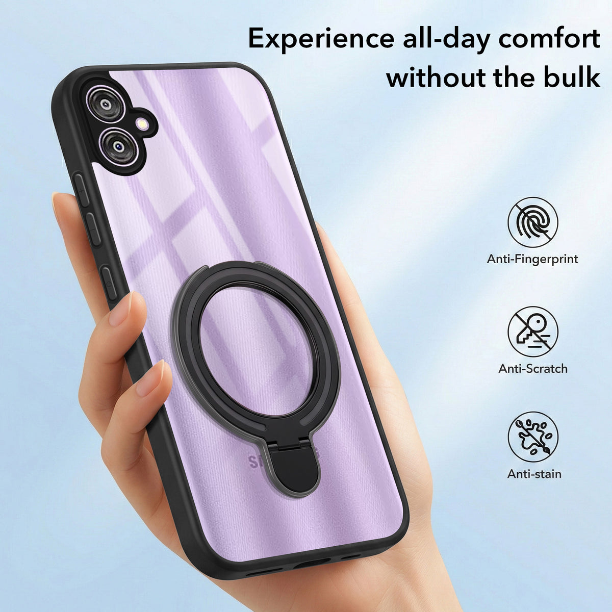 For Samsung Galaxy M04 | F04 Back Cover Case (Kick Stand Ring Holder | Life time Anti Yellow | Camera Protection)