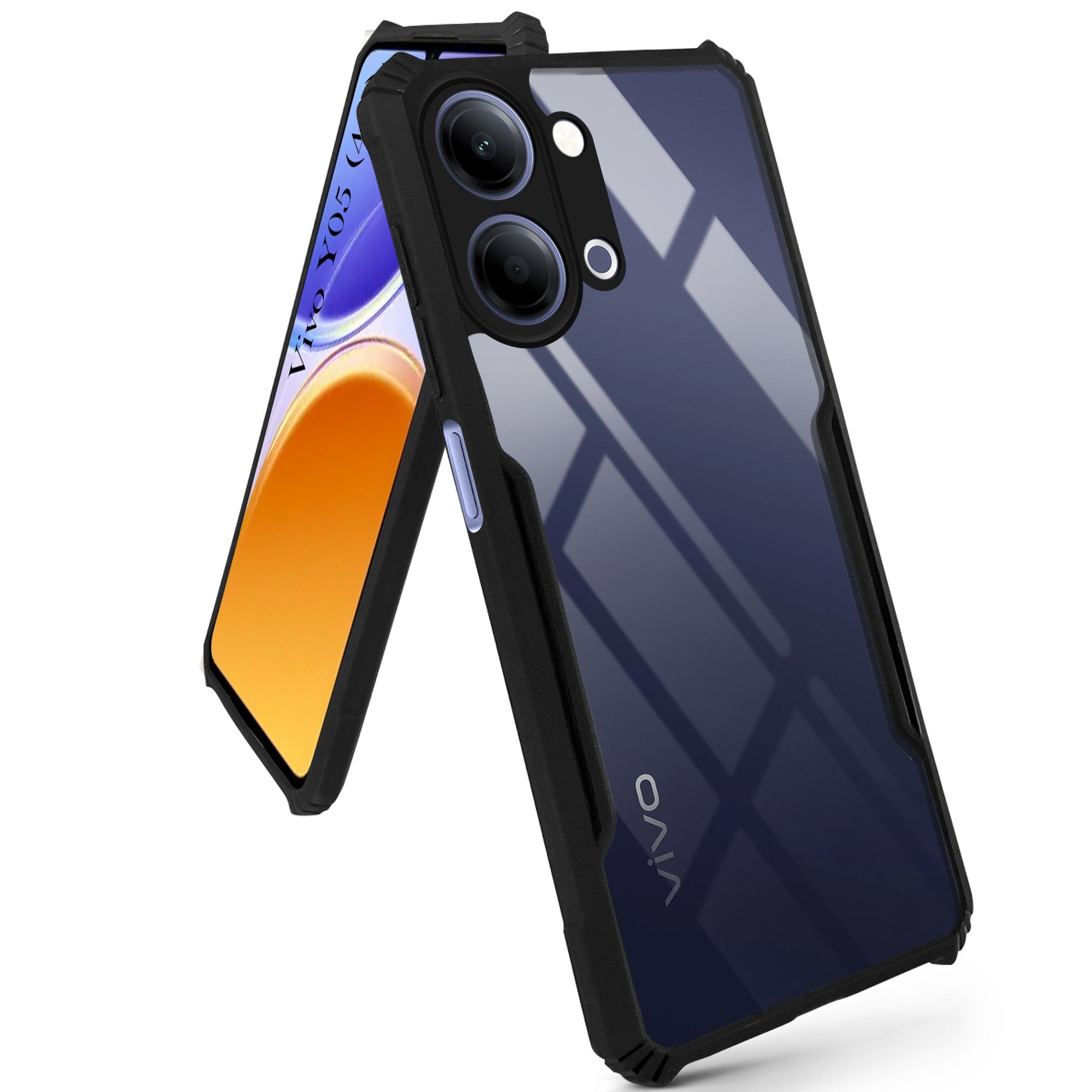 For Vivo Y05 4G Back Cover Case Hybrid  (Shockproof with Polycarbonate Clear Panel | Professional Black)