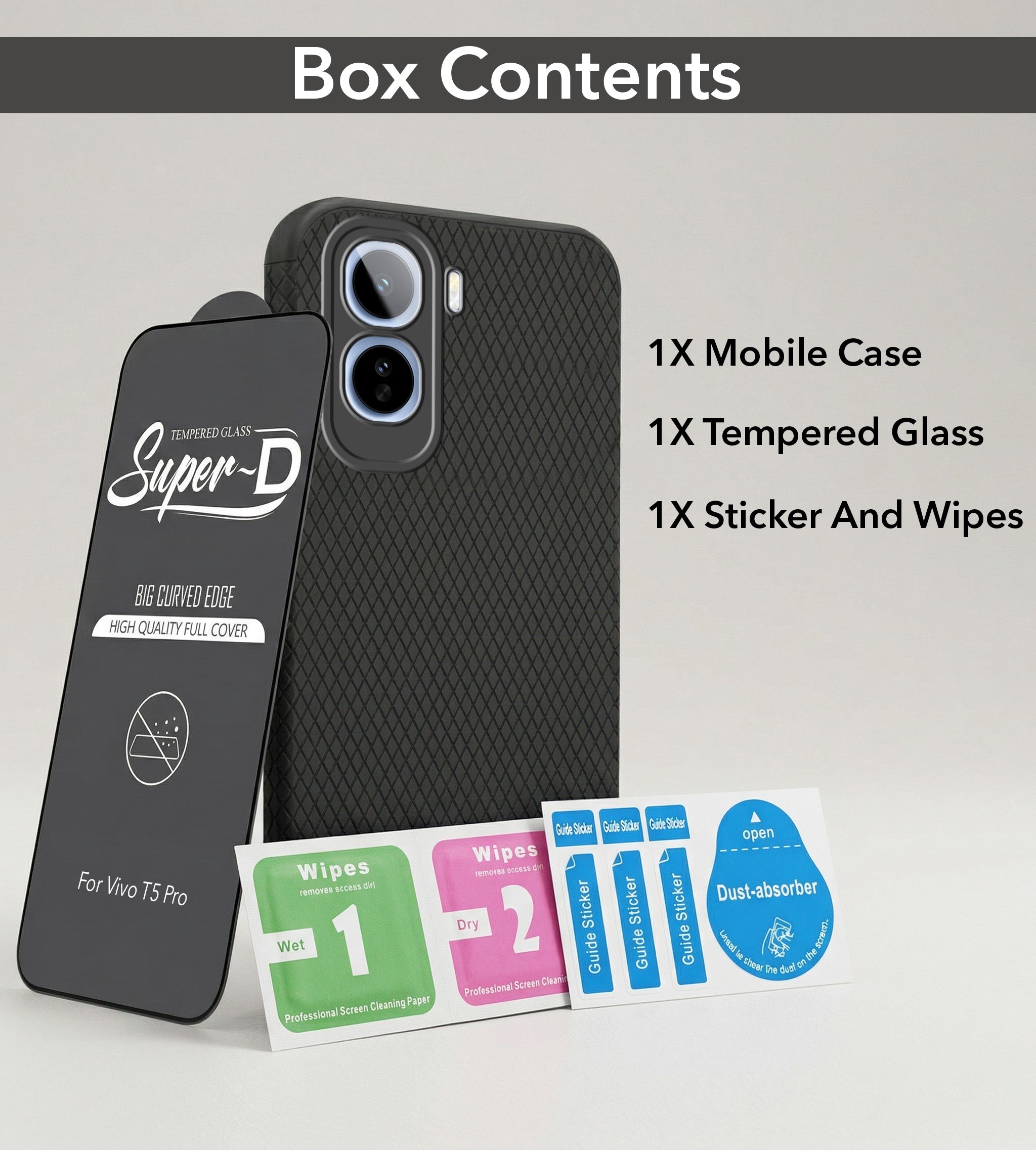 For Vivo T5 Pro 5G Combo with Back Cover and 9H Tempered Glass (Liquid Silicone | Camera Protection | Oleophobic Coating Screen Glass)
