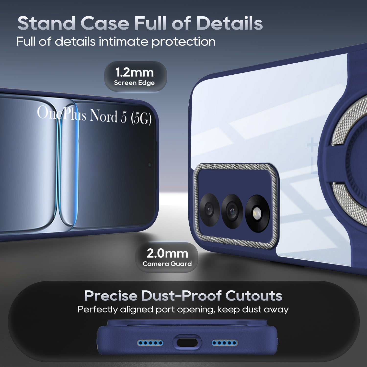 For Oneplus Nord 5 Back Cover Case with stand (Built-in Ring Holder Kickstand | Lifetime Anti Yellow | Camera Protection)