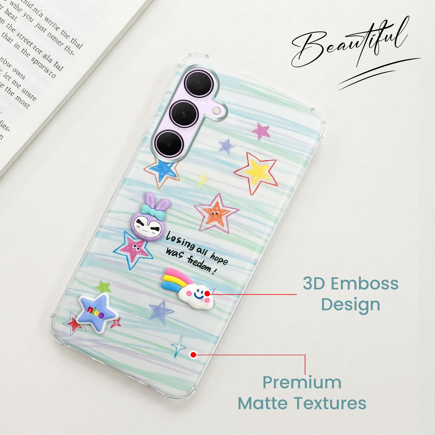 For Samsung Galaxy A35 5G Back Cover Case (3D Cute Cartoons | Hard Back Side Soft | Matte Premium Finish | HD Printing)