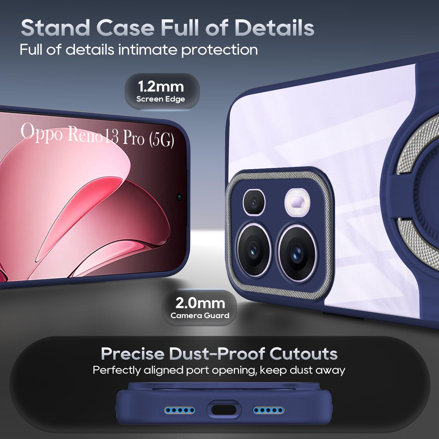 For Oppo Reno13 Pro 5G | Oppo Reno 13 Pro 5G Back Cover Case with stand (Built-in Ring Holder Kickstand | Lifetime Anti Yellow | Camera Protection)