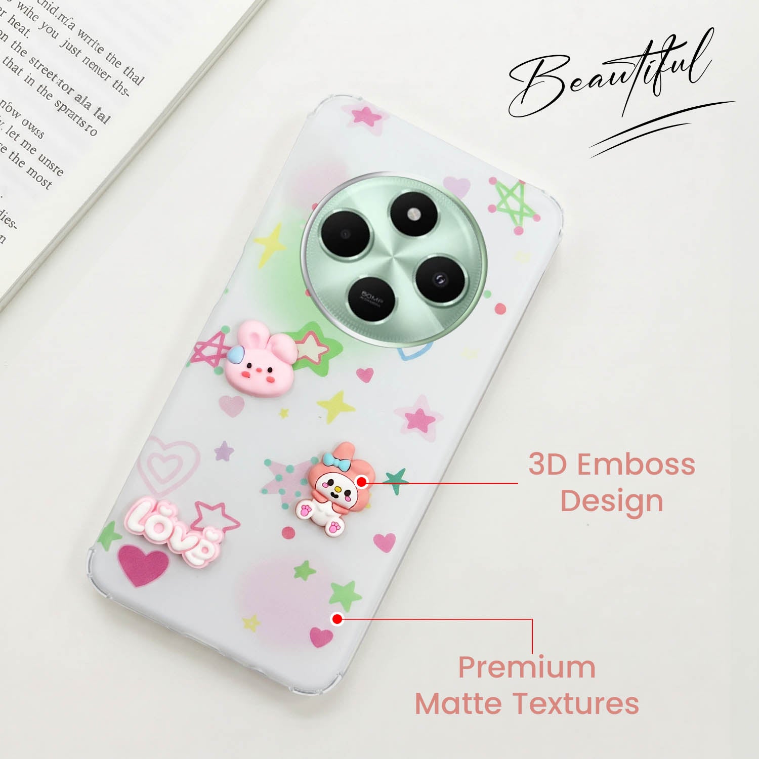 For Poco C75 | Poco M7 Back Cover Case (3D Cute Cartoons | Hard Back Side Soft | Matte Premium Finish | HD Printing)