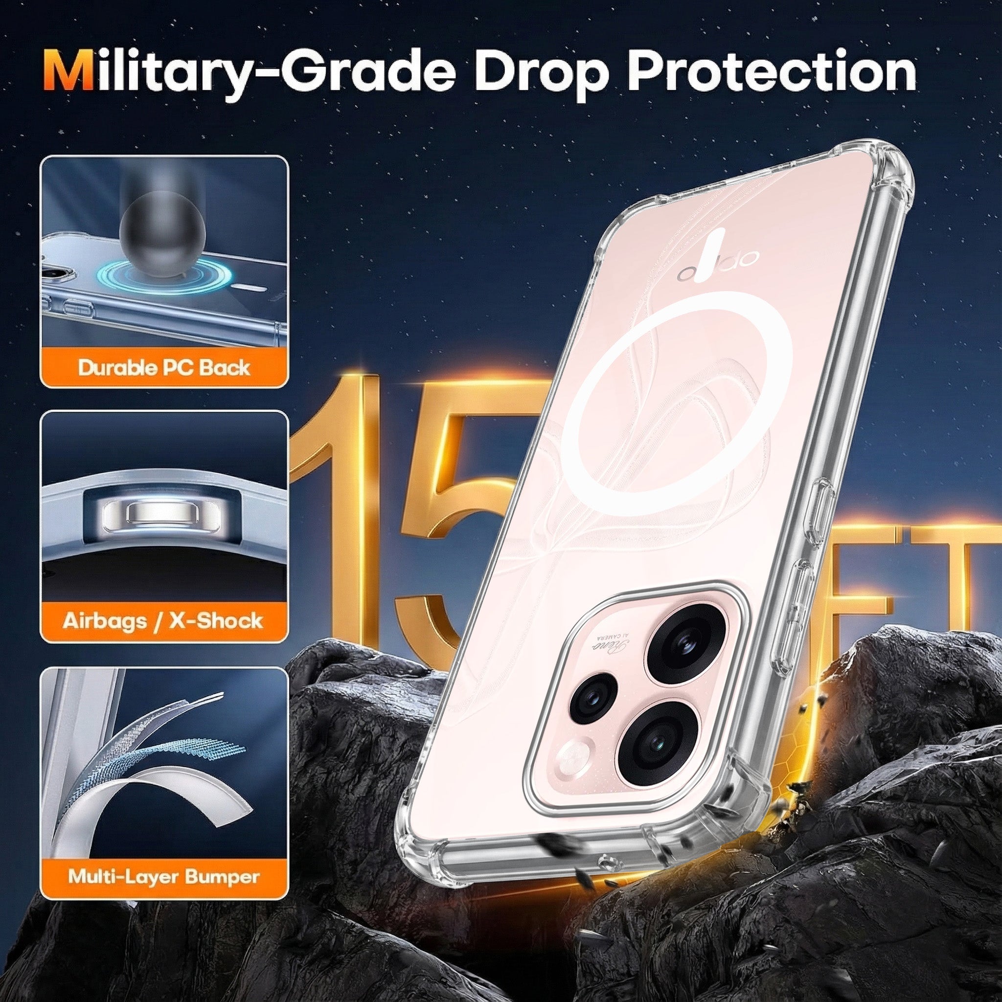 For Oppo Reno15 Pro Mini 5G | Oppo Reno 15 Pro Mini 5G Back Cover Shockproof Crystal-Clear (Magsafe Wireless Support | Drop & Camera Protection | Hard Polycarbonate)