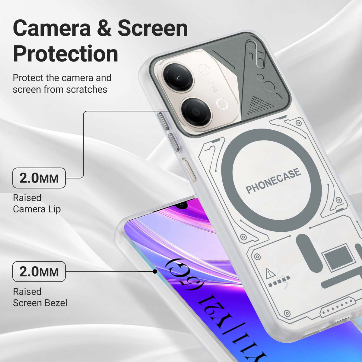 For Vivo Y11 | Vivo Y21 5G Metallic Back Cover Case (Metallic Camera Protection & Buttons | Translucent Milky Shade | Hard Polycarbonate)