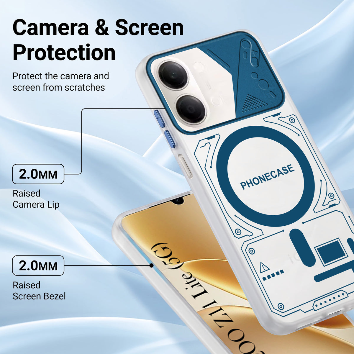 For Vivo iQOO Z11 Lite Metallic Back Cover Case (Metallic Camera Protection & Buttons | Translucent Milky Shade | Hard Polycarbonate)