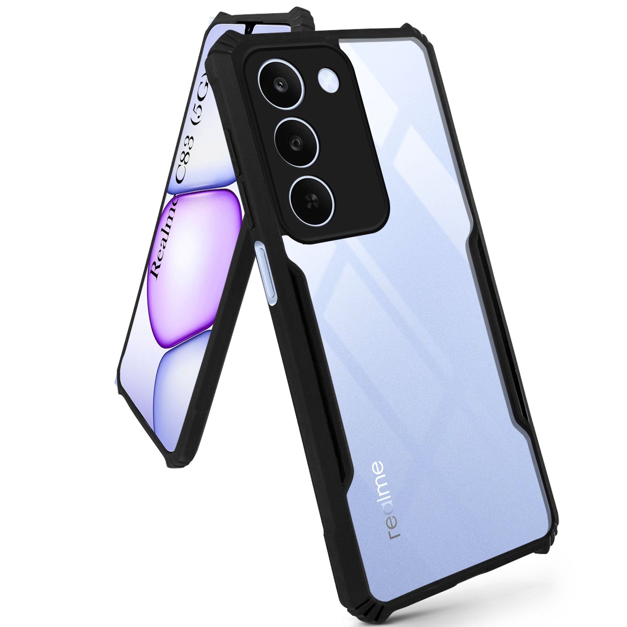For Realme C83 5G Back Cover Case Hybrid (Shockproof with Polycarbonate Clear Panel | Professional Black)