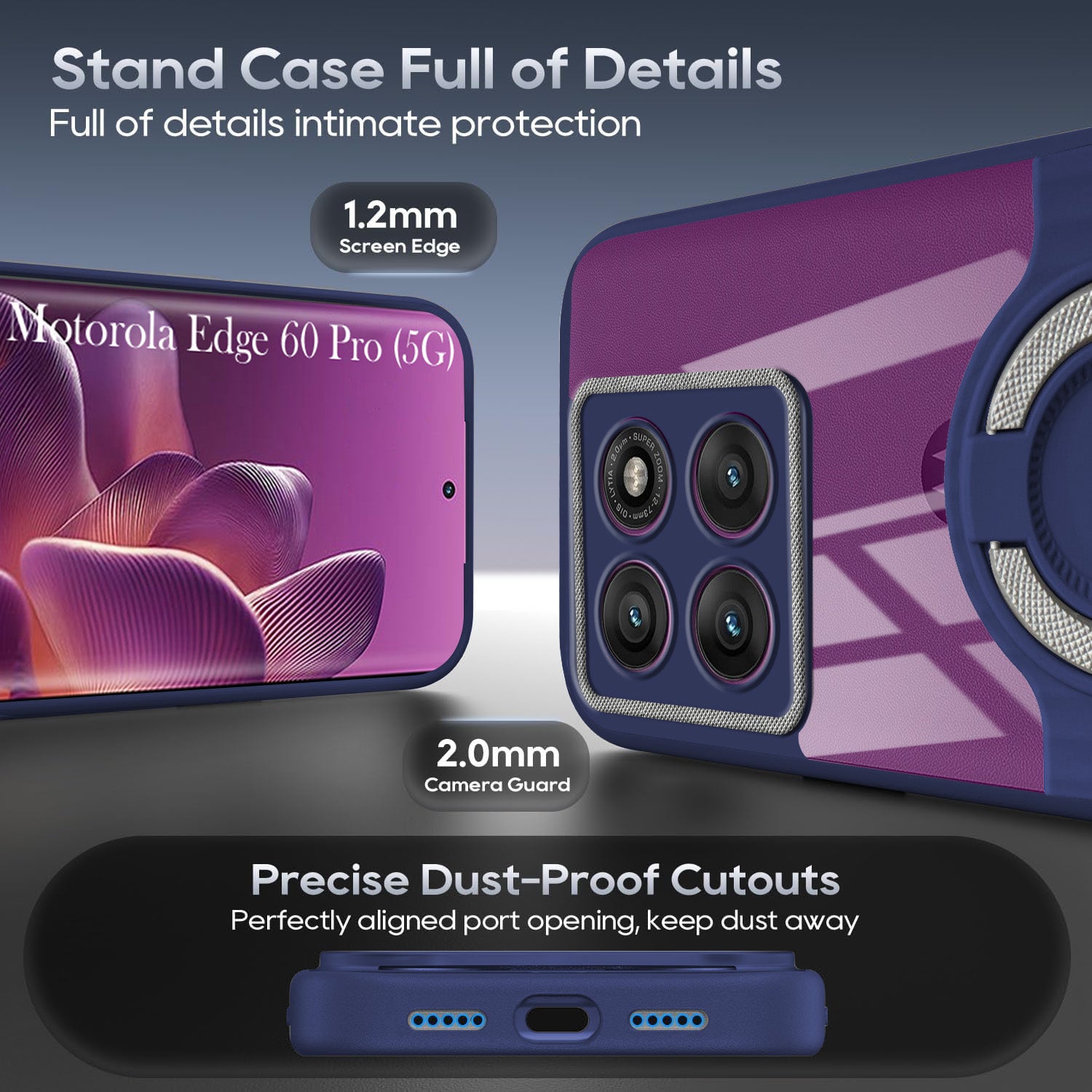 For Motorola Moto Edge 60 Pro Back Cover Case with stand (Built-in Ring Holder Kickstand | Lifetime Anti Yellow | Camera Protection)