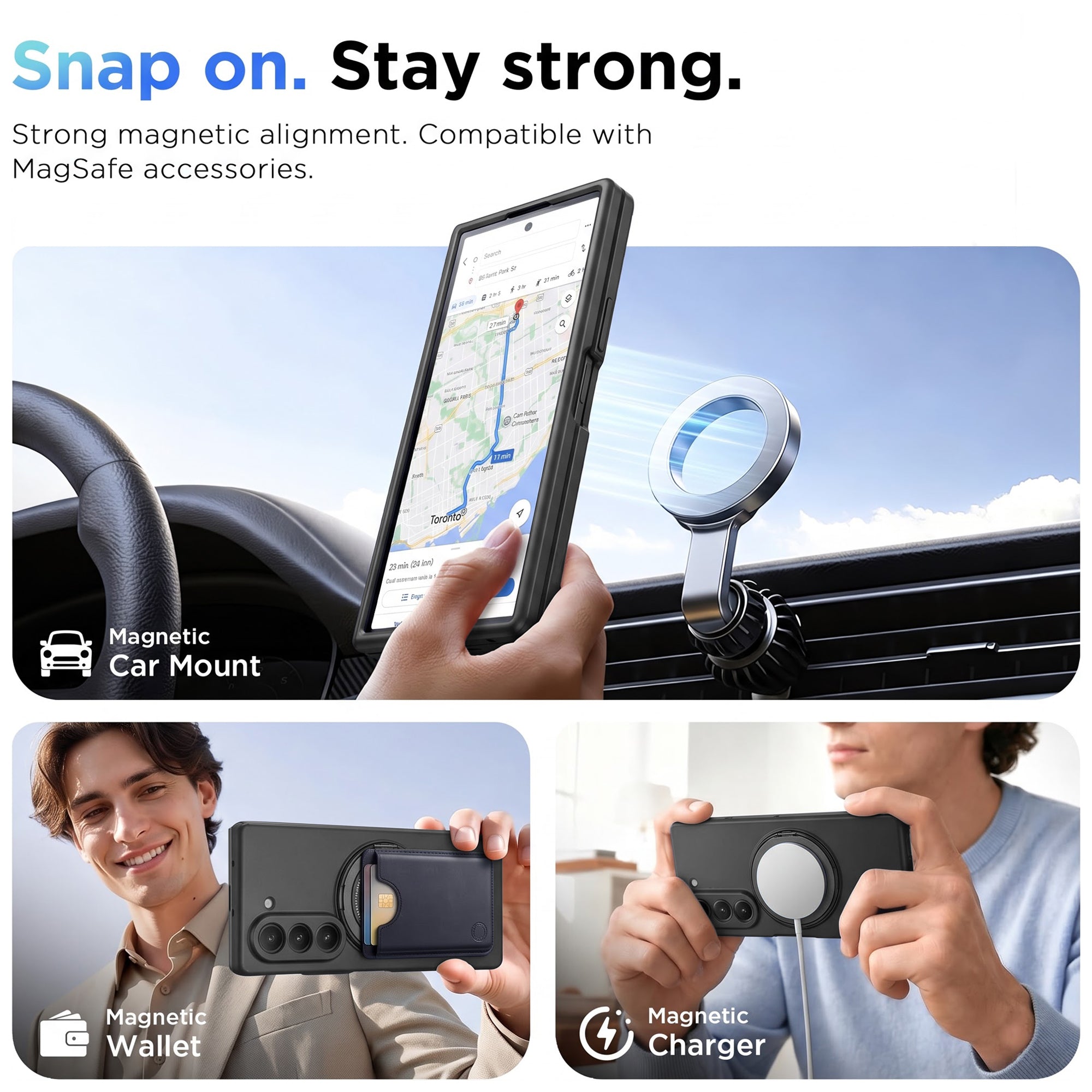 For Samsung Galaxy Z Fold 5 5G Back Cover Case (360° Rotating Kickstand Ring | Shockproof Camera Protection | Magnetic MagSafe Wireless Charging Support)