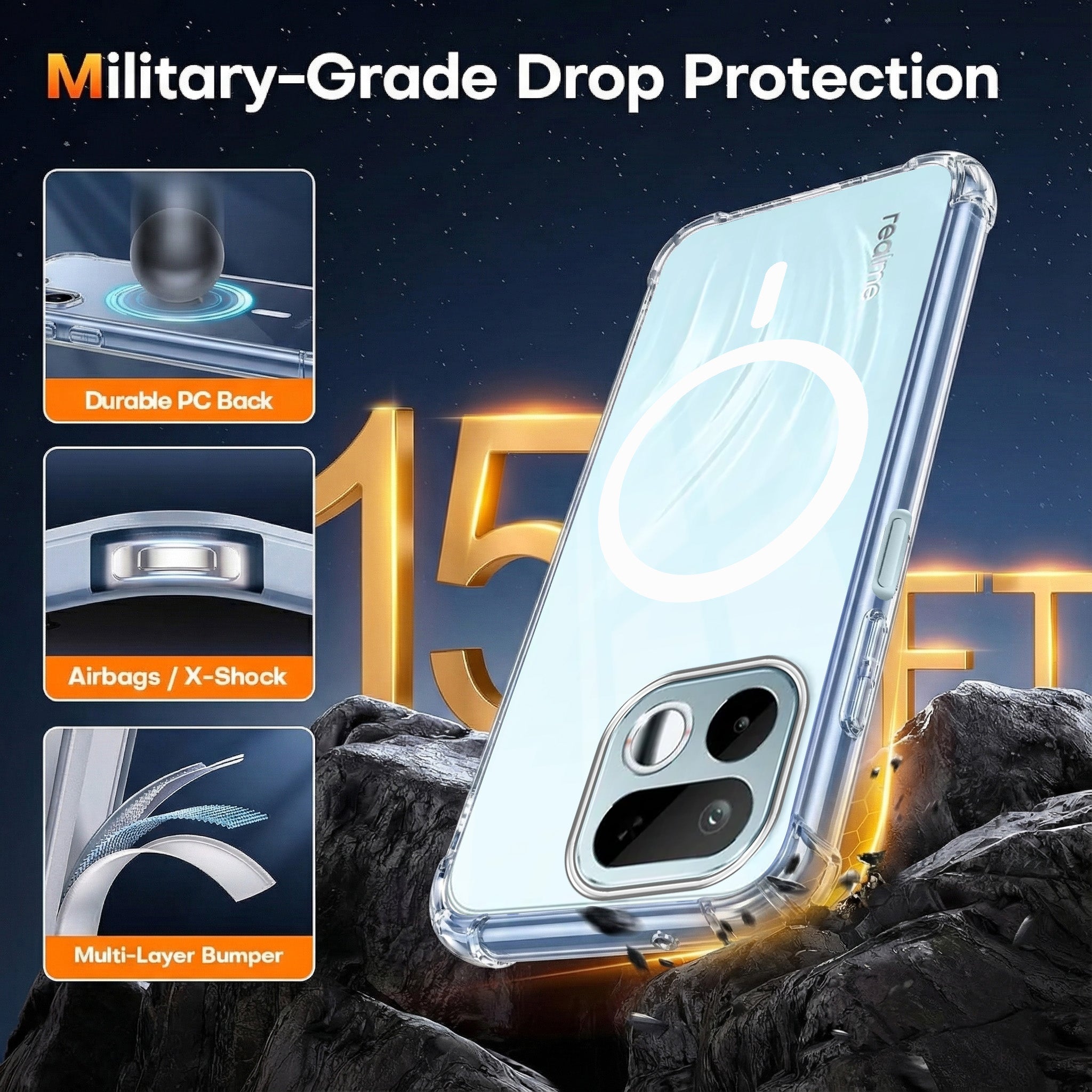 For Realme 16T 5G Back Cover Shockproof Crystal-Clear (Magsafe Wireless Support | Drop & Camera Protection | Hard Polycarbonate)