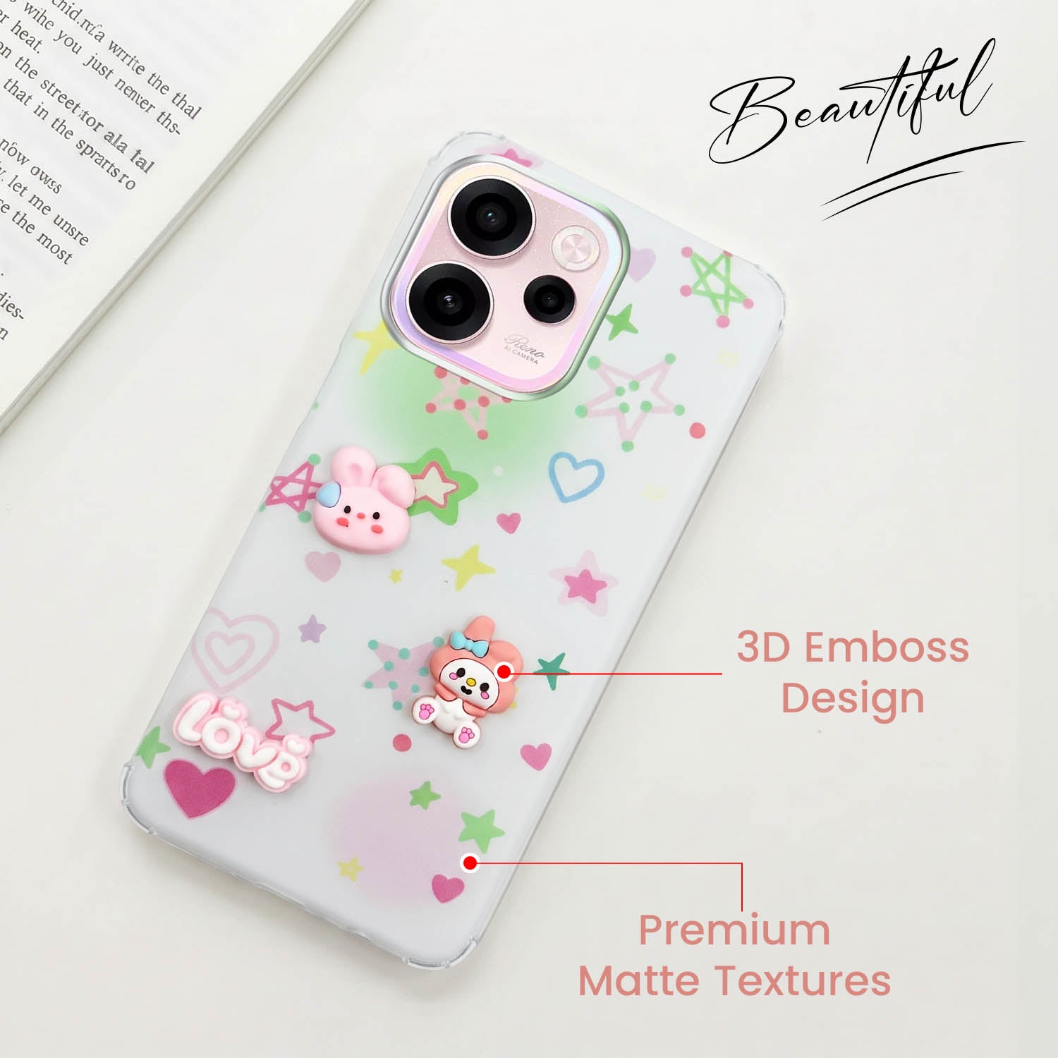 For Oppo Reno 15c Back Cover Case (3D Cute Cartoons | Hard Back Side Soft | Matte Premium Finish | HD Printing)