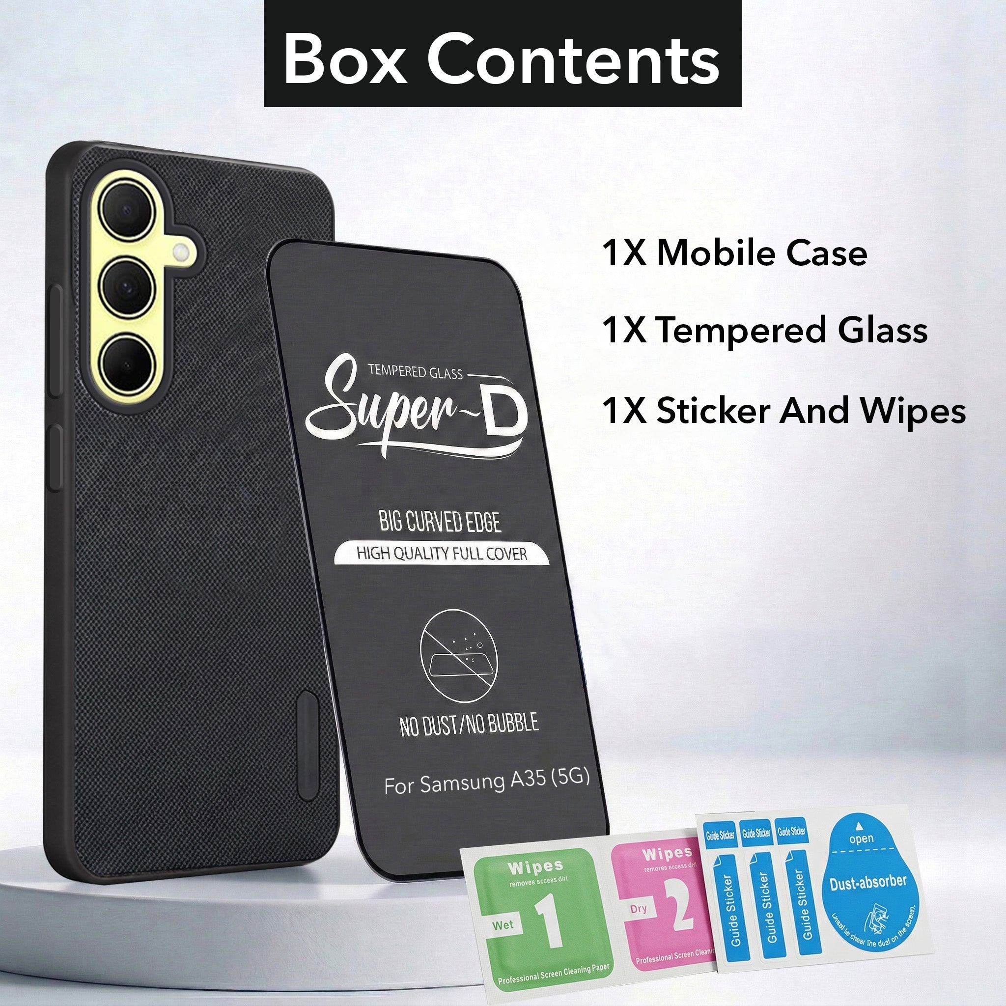 For Samsung Galaxy A35 5G Combo (Textured Grip Design | Micro-Fiber Cloth Inside | Oleophobic Coating Screen Glass)