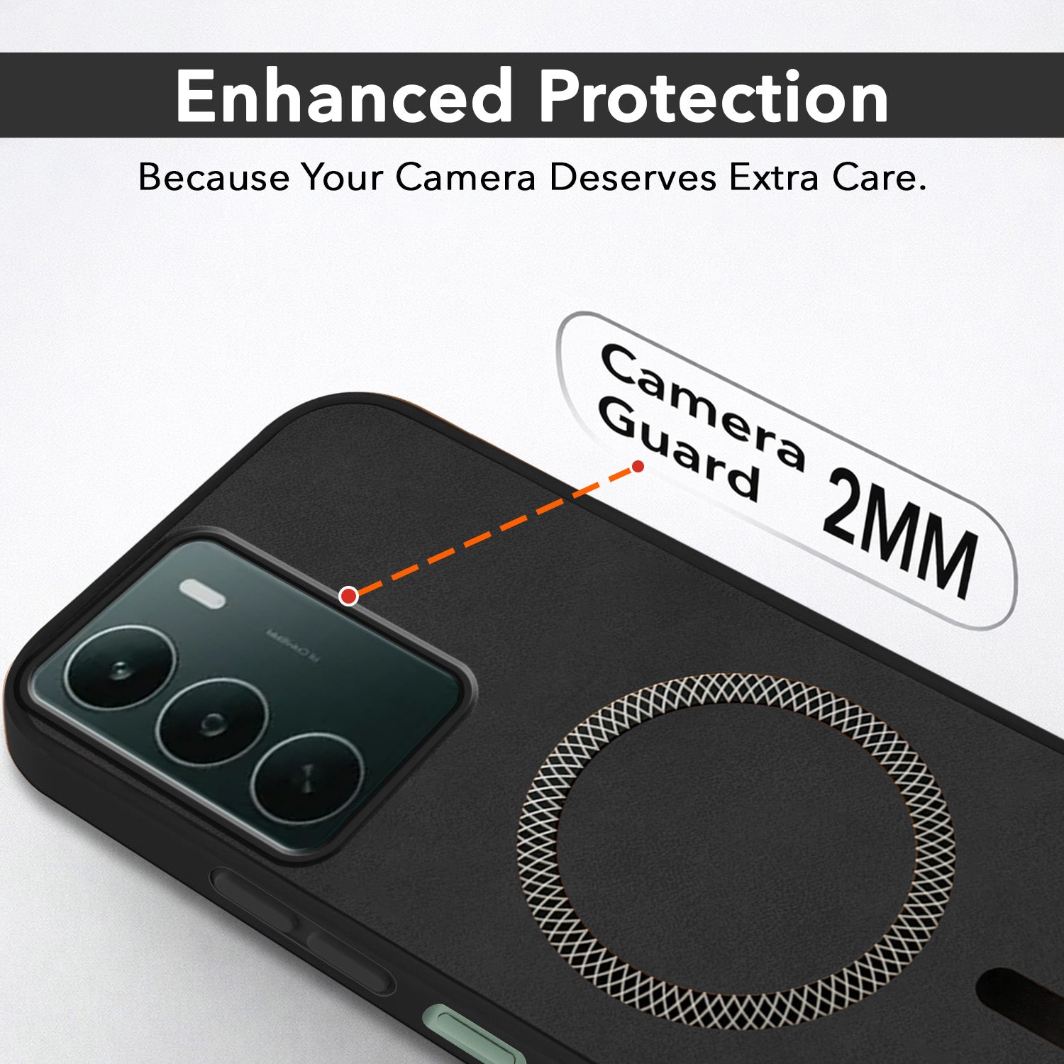 For Realme P3 lite Back Cover Case Leather Finish (MagSafe Compatible Wireless Charging | Soft Touch | Camera Bump Protection)