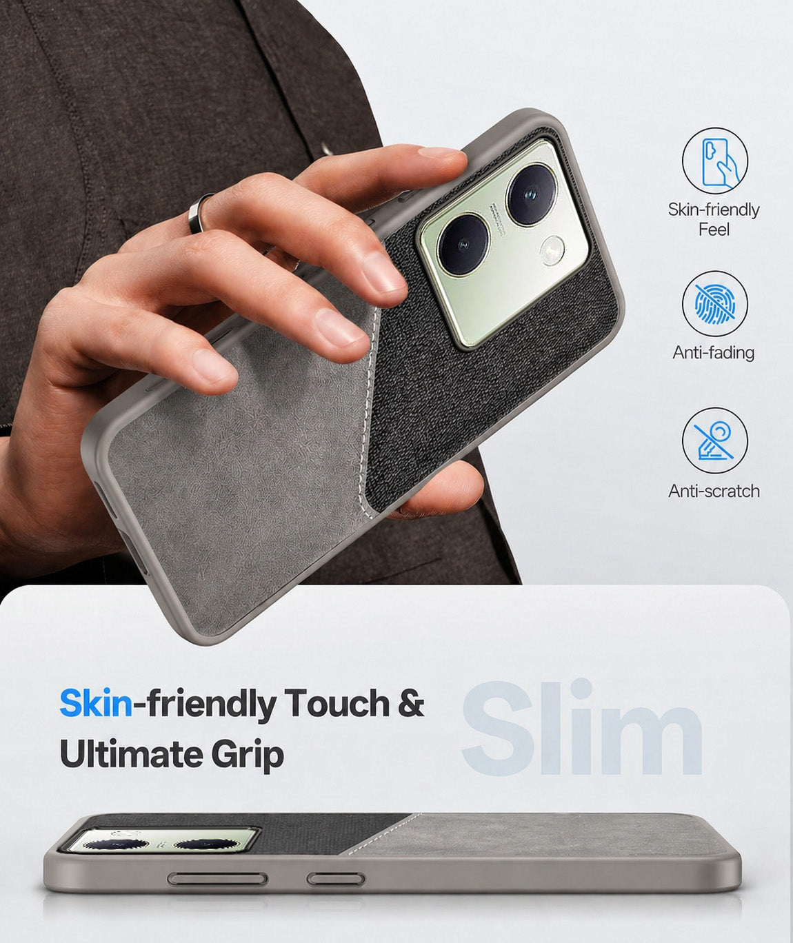 For Vivo Y200 Pro 5G Back Cover Case (Dual PU Leather Stitch | Professional Minimalist | Soft and Flexible)