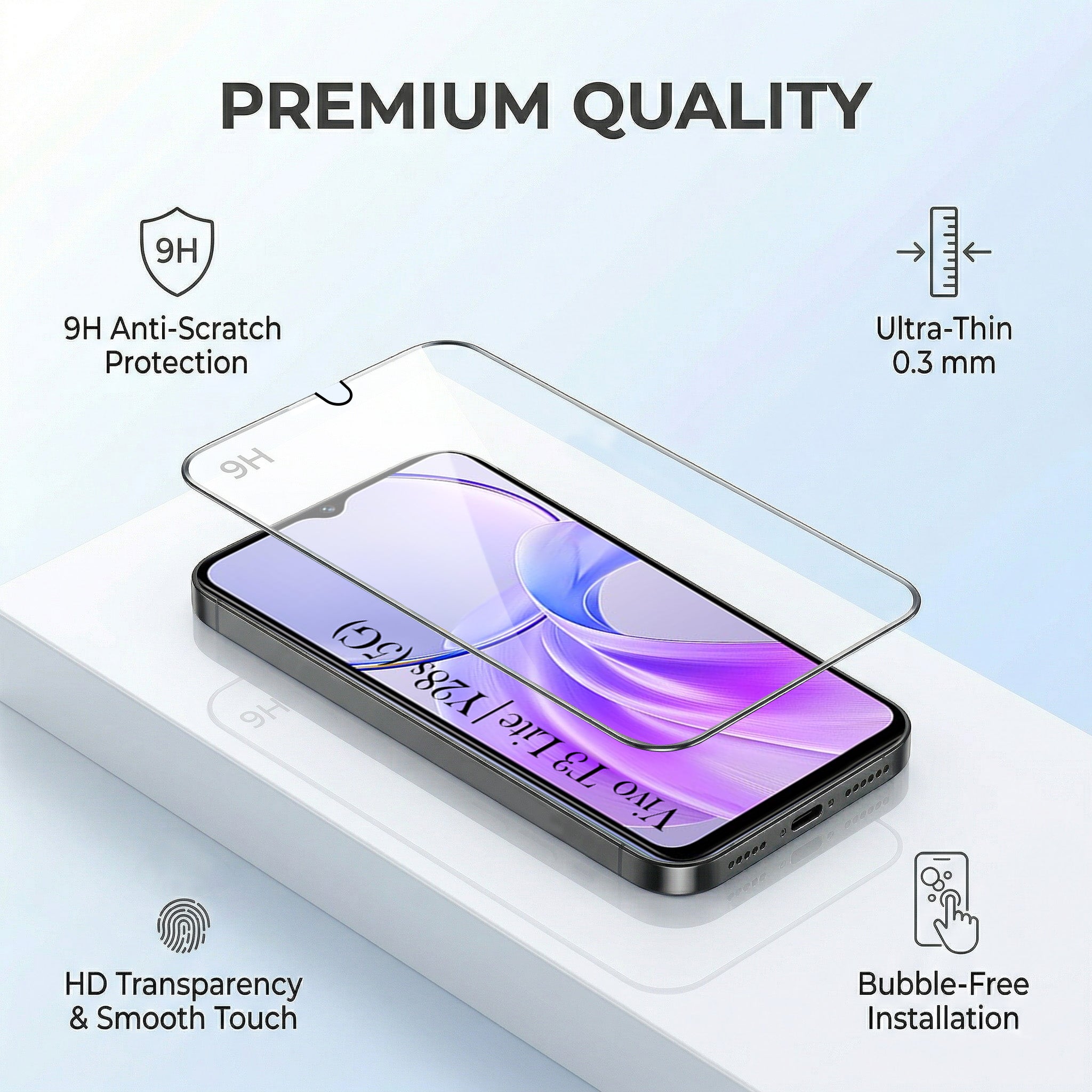 For Vivo Y28s 5G | Vivo T3 Lite 5G Combo with Back Cover and 9H Tempered Glass ( Lifetime Anti-Yellow | Crystal Clear Shockproof | Oleophobic Coating Screen Glass)