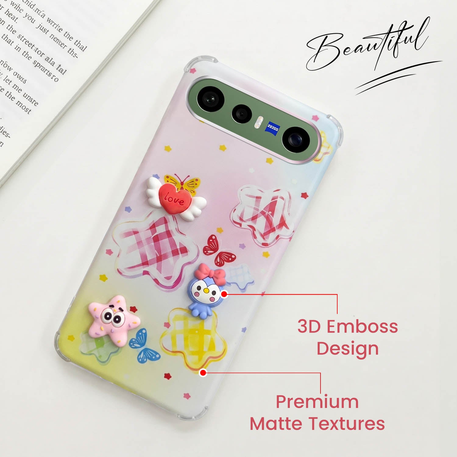 For Vivo X300 FE Back Cover Case (3D Cute Cartoons | Hard Back Side Soft | Matte Premium Finish | HD Printing)