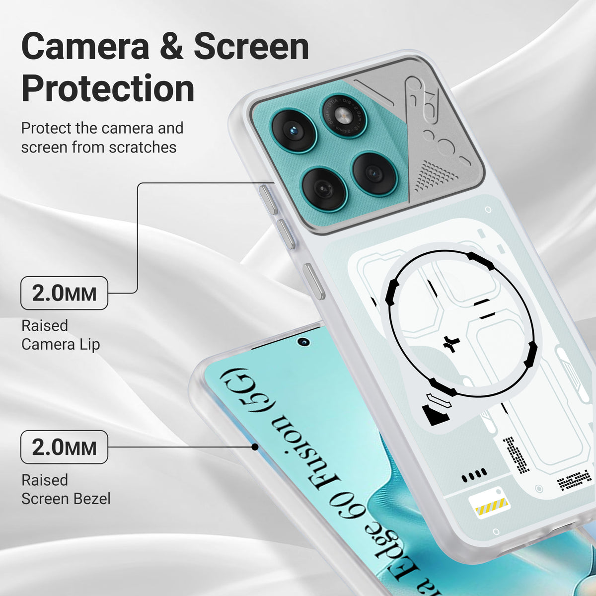 For Motorola Moto Edge 60 Fusion Metallic Back Cover Case (Metallic Camera Protection & Buttons | Translucent Milky Shade | Hard Polycarbonate)