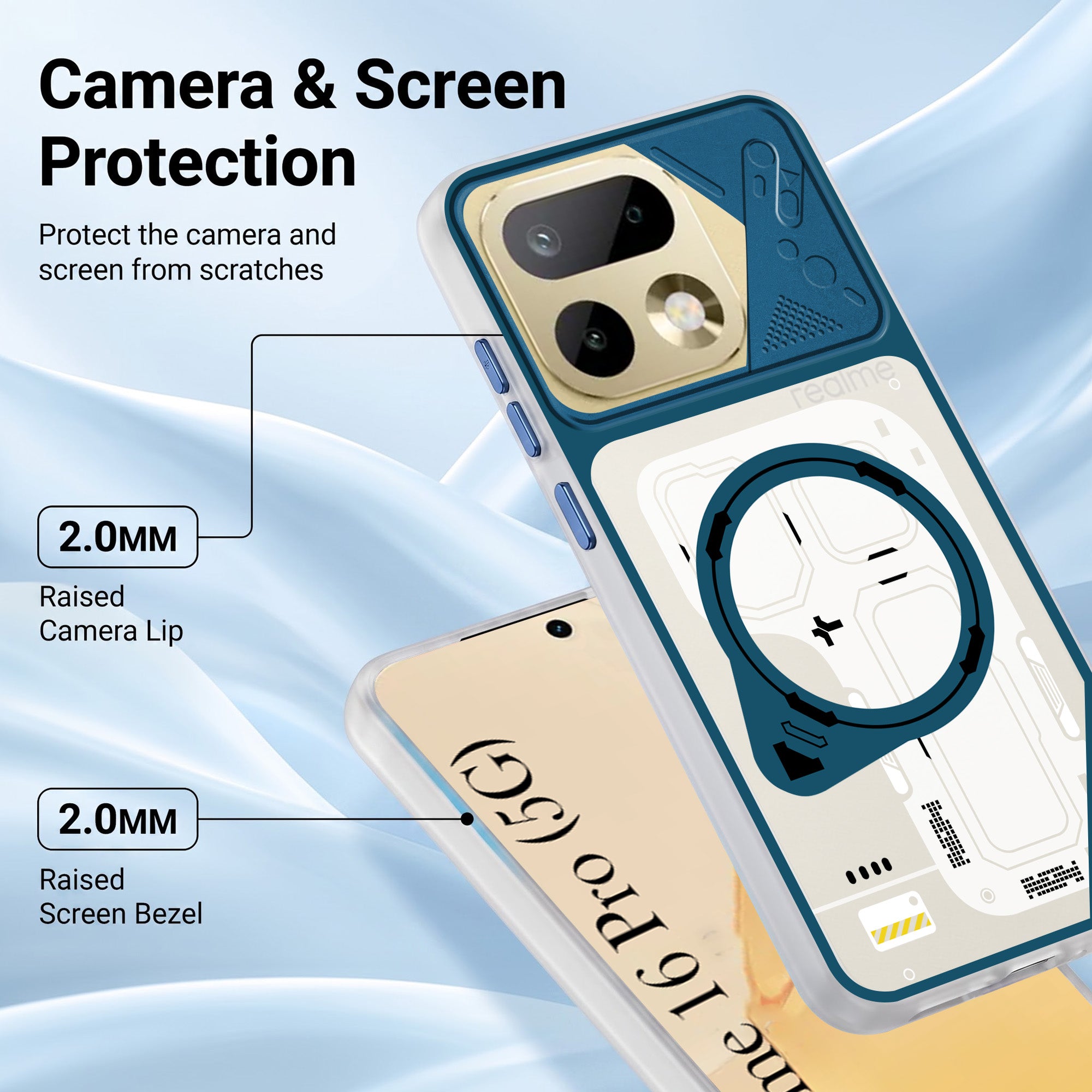 For Realme 16 Pro Metallic Back Cover Case (Metallic Camera Protection & Buttons | Translucent Milky Shade | Hard Polycarbonate)