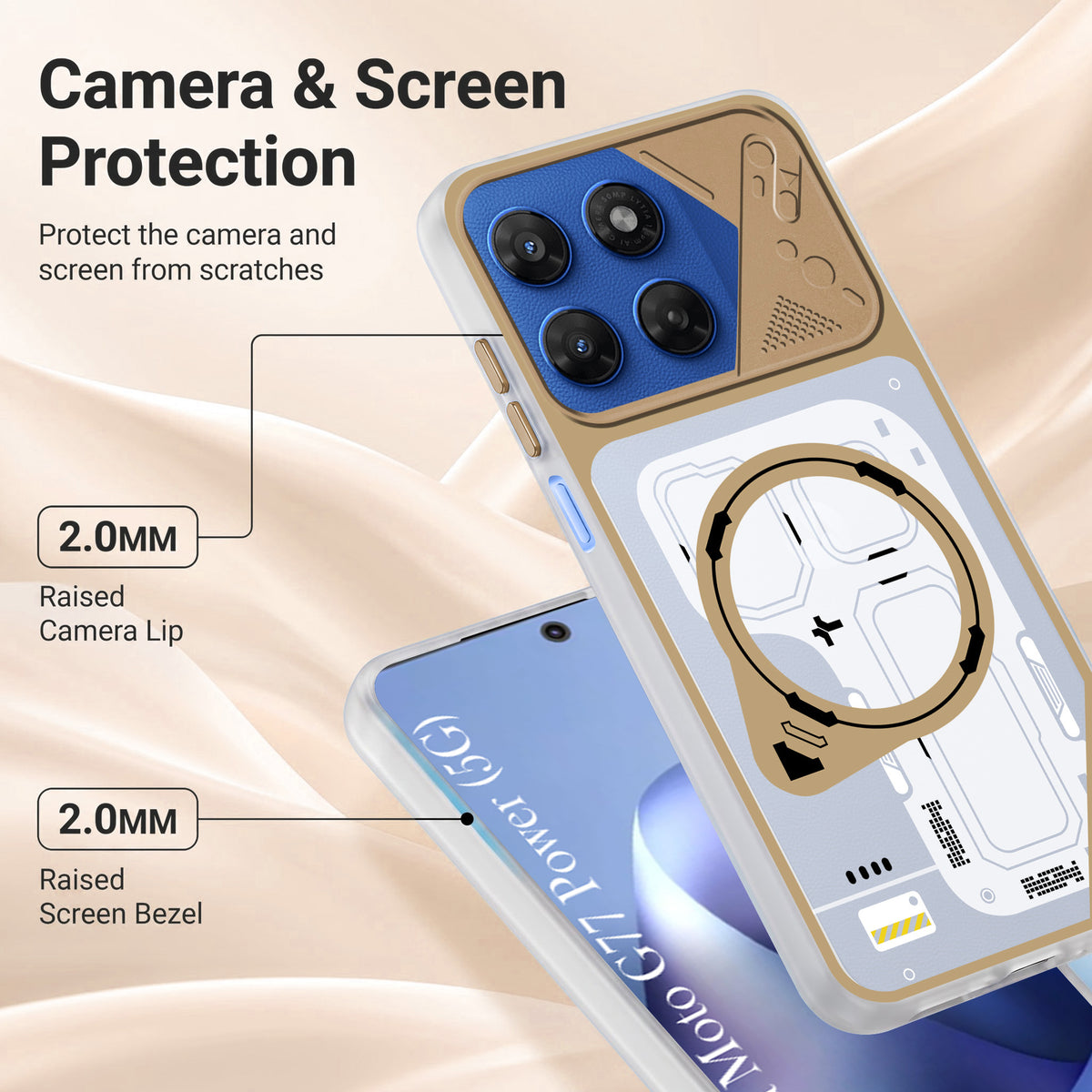 For Motorola Moto G77 Power Metallic Back Cover Case (Metallic Camera Protection & Buttons | Translucent Milky Shade | Hard Polycarbonate)