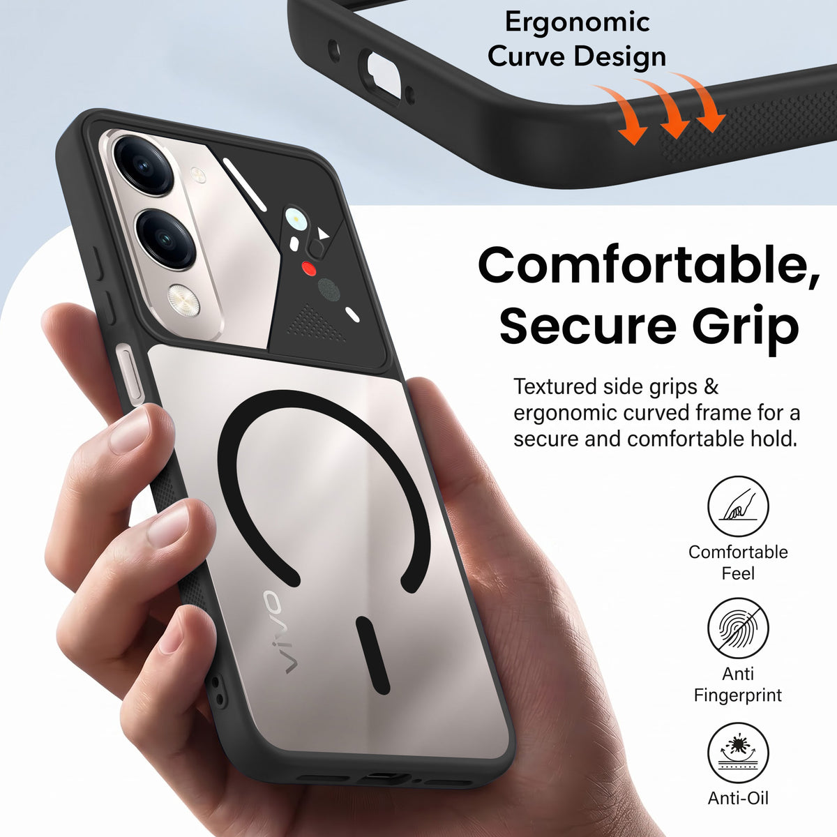 For Vivo Y19 | Vivo Y19e | Vivo T4 Lite Back Cover Case Lifetime Anti-Yellow Clear (Camera Protection | Side Grip | Wireless MagSafe Compatible)