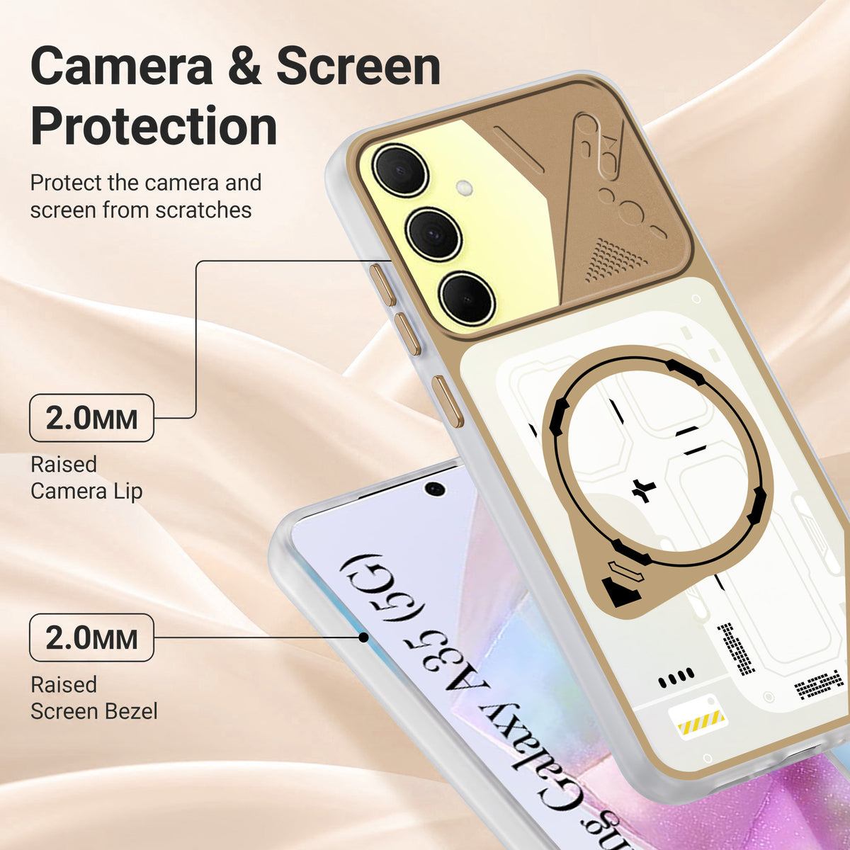 For Samsung Galaxy A35 5G Metallic Back Cover Case (Metallic Camera Protection & Buttons | Translucent Milky Shade | Hard Polycarbonate)