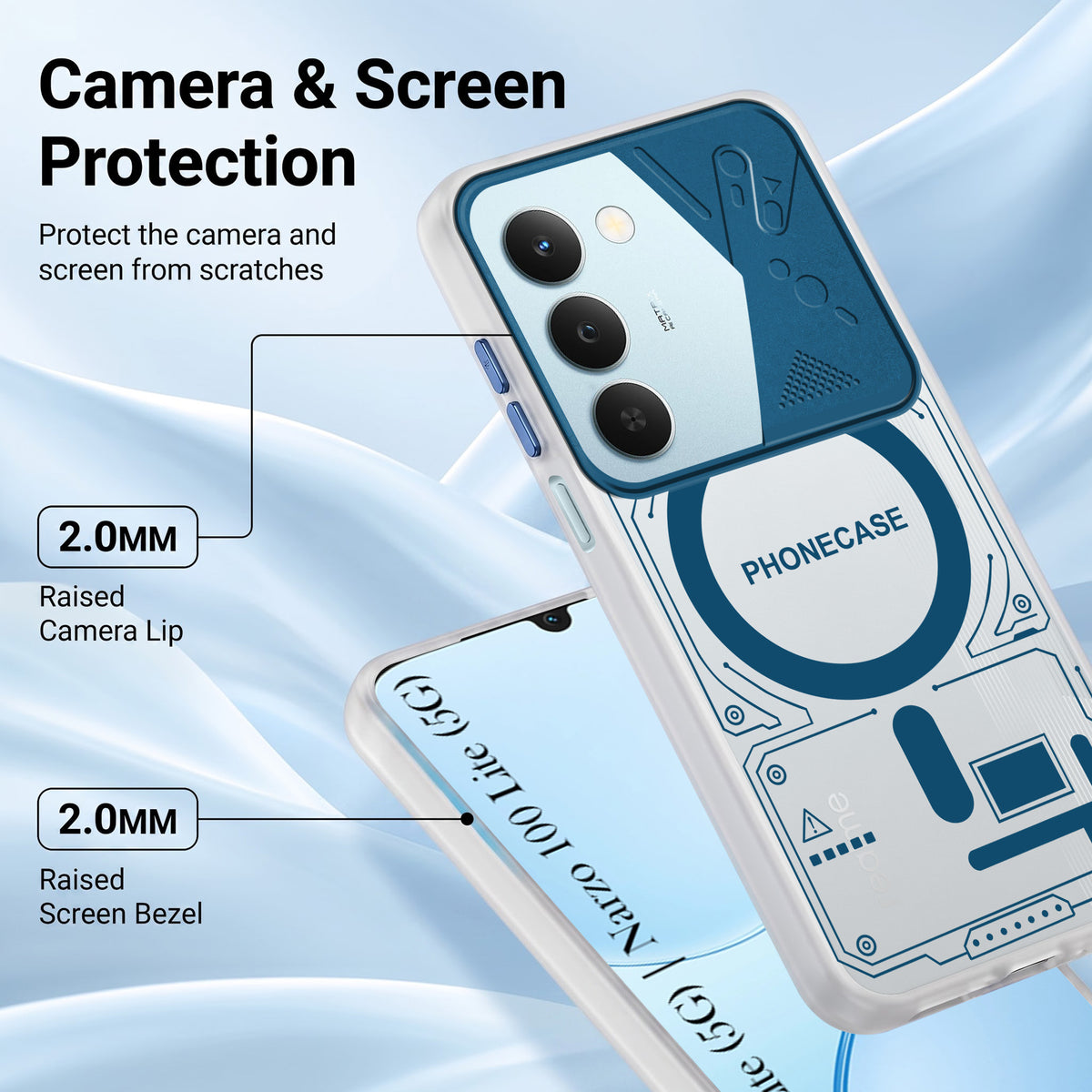 For Realme P4 Lite 5G | Narzo 100 Lite 5G Metallic Back Cover Case (Metallic Camera Protection & Buttons | Translucent Milky Shade | Hard Polycarbonate)