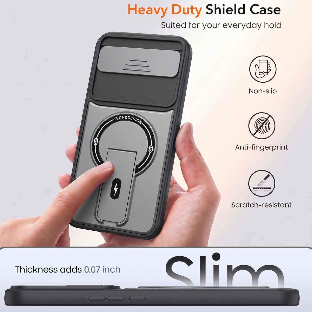 For Google Pixel 10 Back Case Cover Metallic (Hybrid Armor Kickstand | Sliding Shutter Camera Protection | MagSafe Compatible)